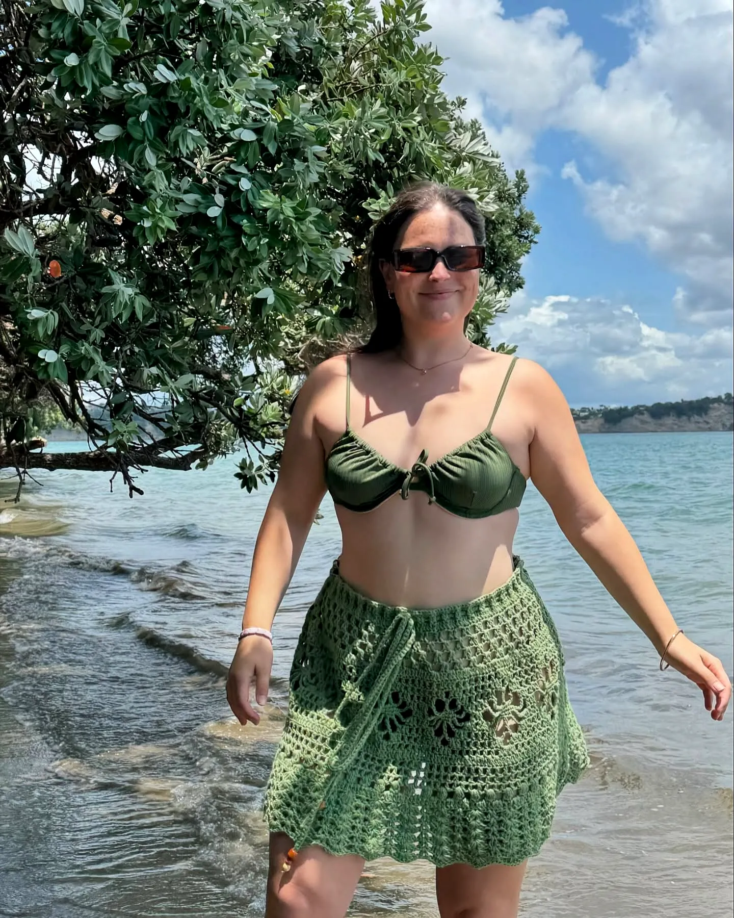 Stylish Green Crochet Skirt with Floral Pattern for a Trendy Beach Look