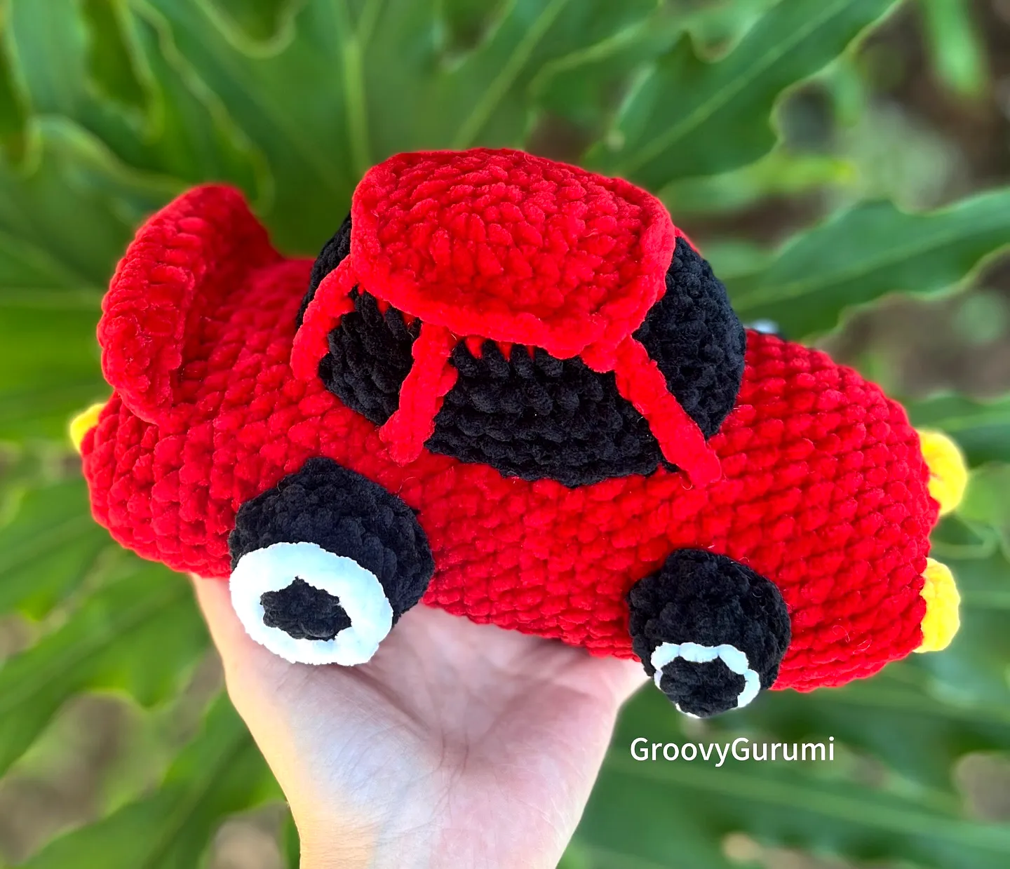 Adorable Bright Red Crochet Toy Car