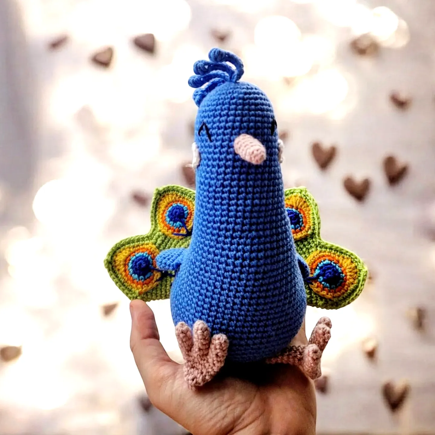 Adorable colorful crochet bird toy peacock design for intermediates