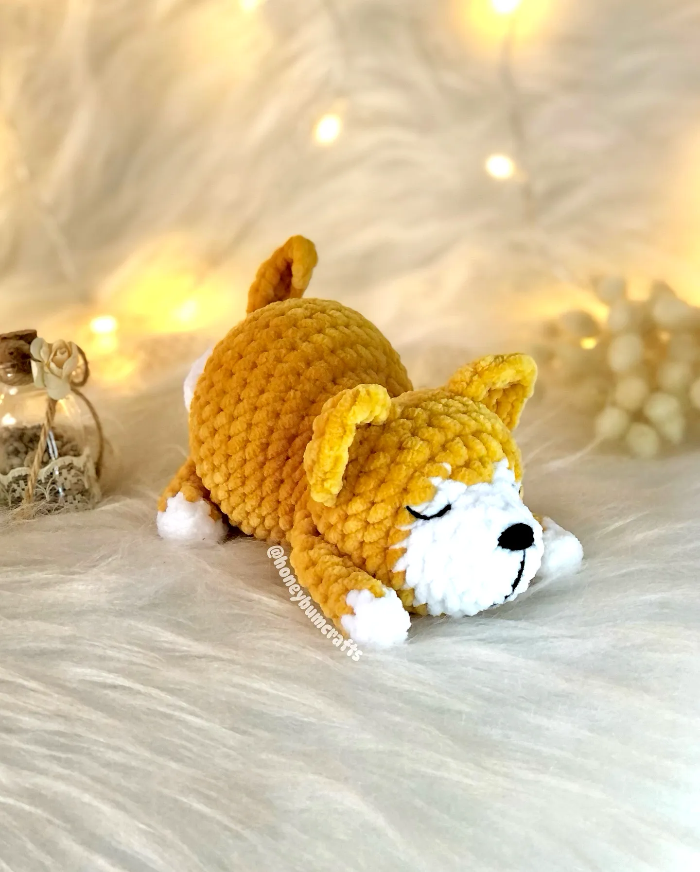 Adorable Crochet Amigurumi Sleeping Dog in Vibrant Yellow