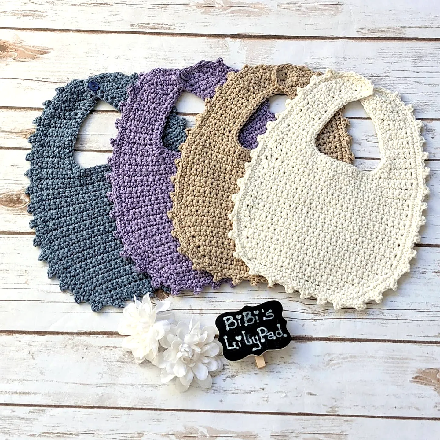 Adorable Crochet Baby Bib in Soft Lavender and Cream