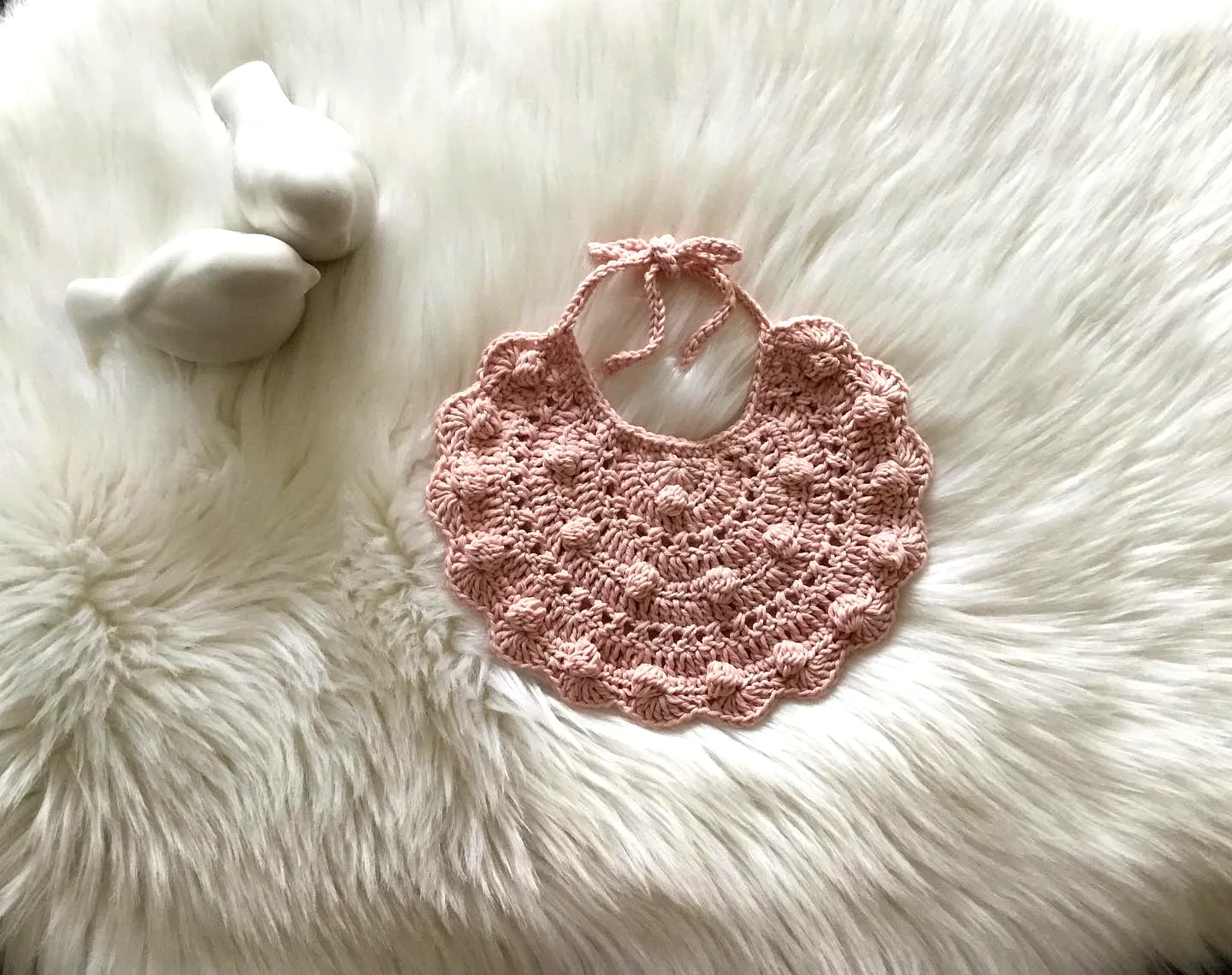 Adorable Crochet Baby Bib in Soft Pink with Scalloped Edges