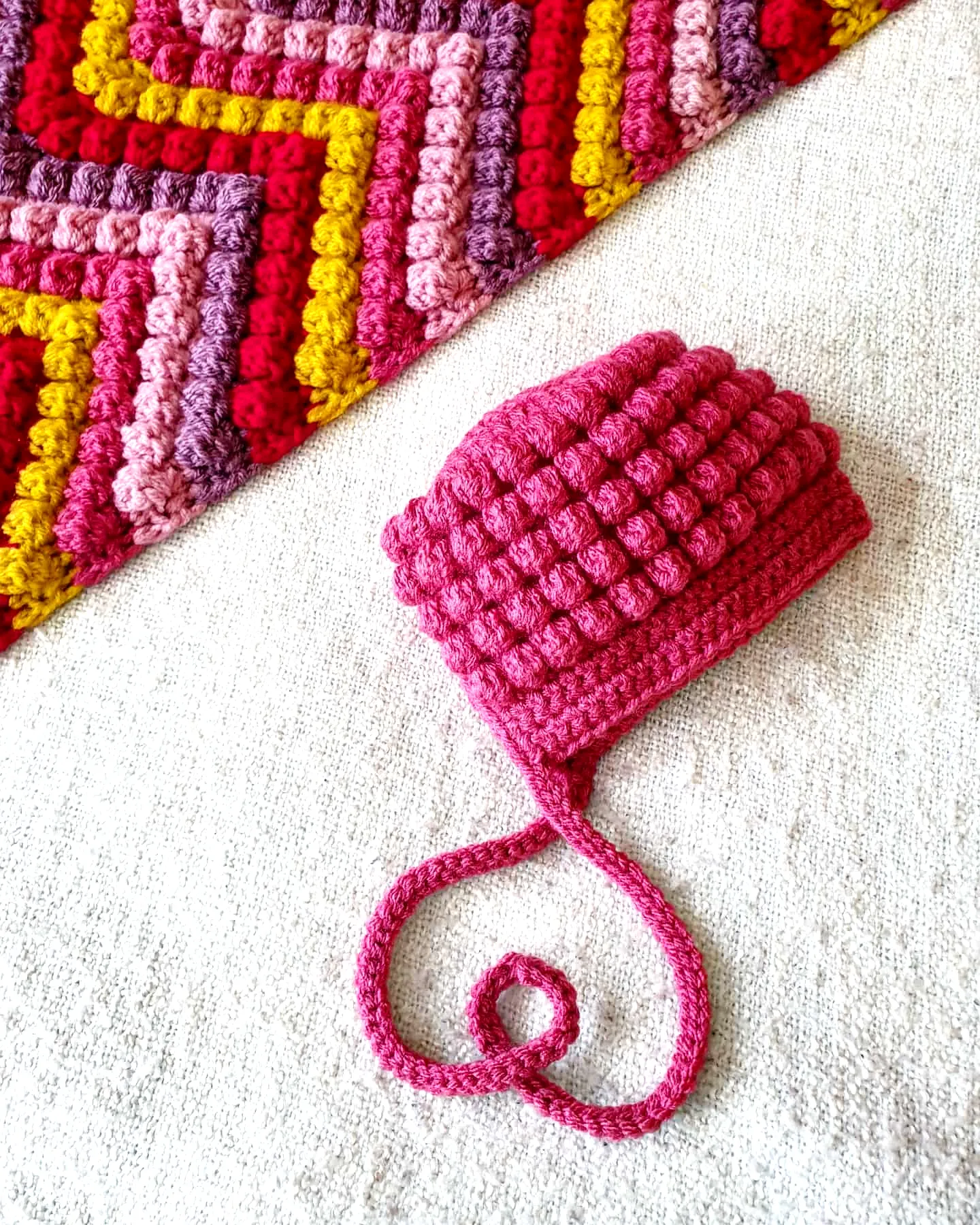 Adorable Crochet Baby Bonnet in Pink with Bobble Design