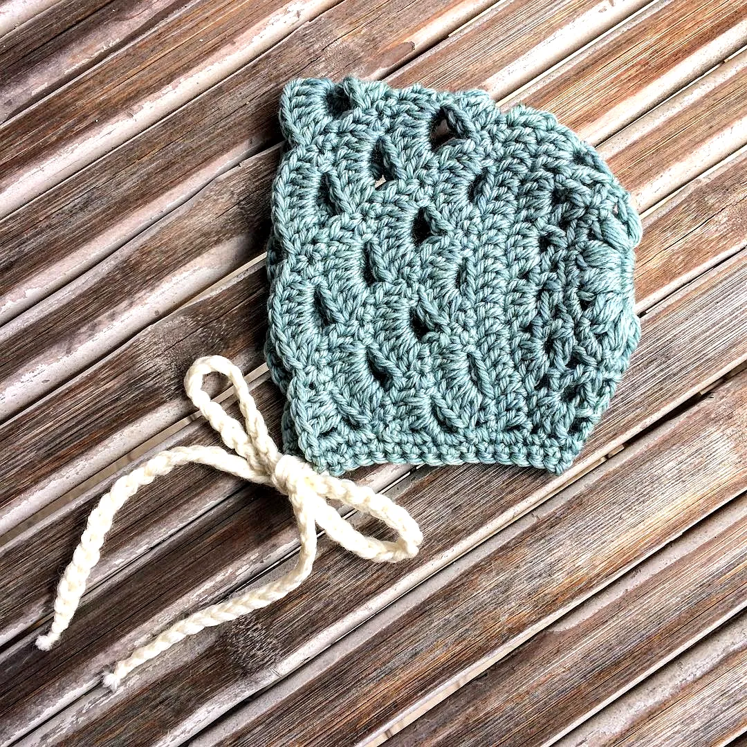 Adorable Crochet Baby Bonnet in Soft Blue with Lace Design