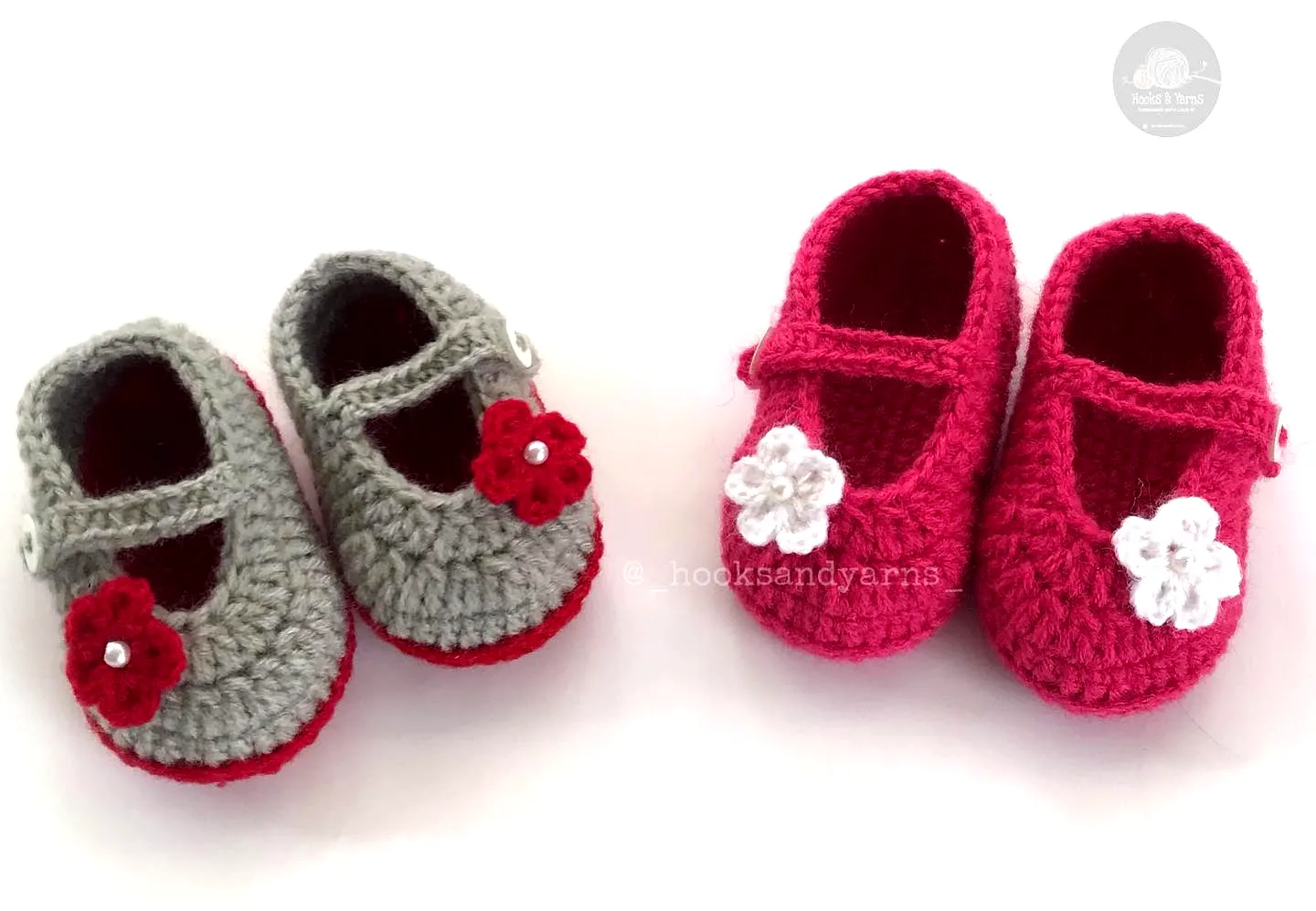Adorable Crochet Baby Booties in Grey Red and Bright Pink