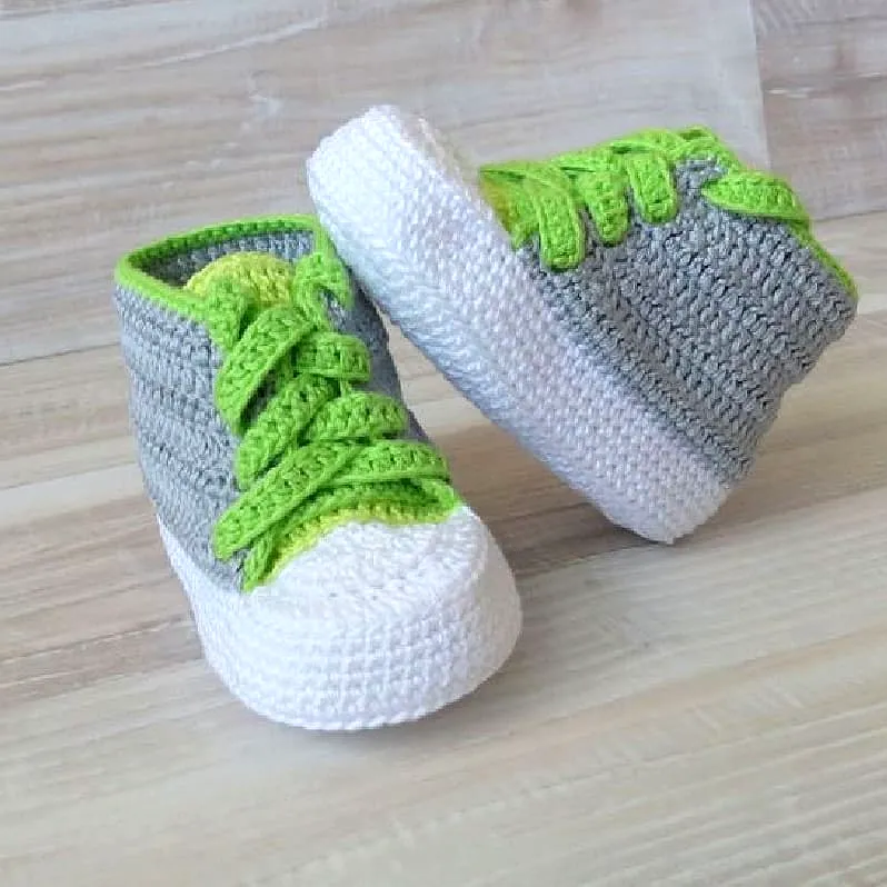 Adorable Crochet Baby Booties in Vibrant Grey and Green