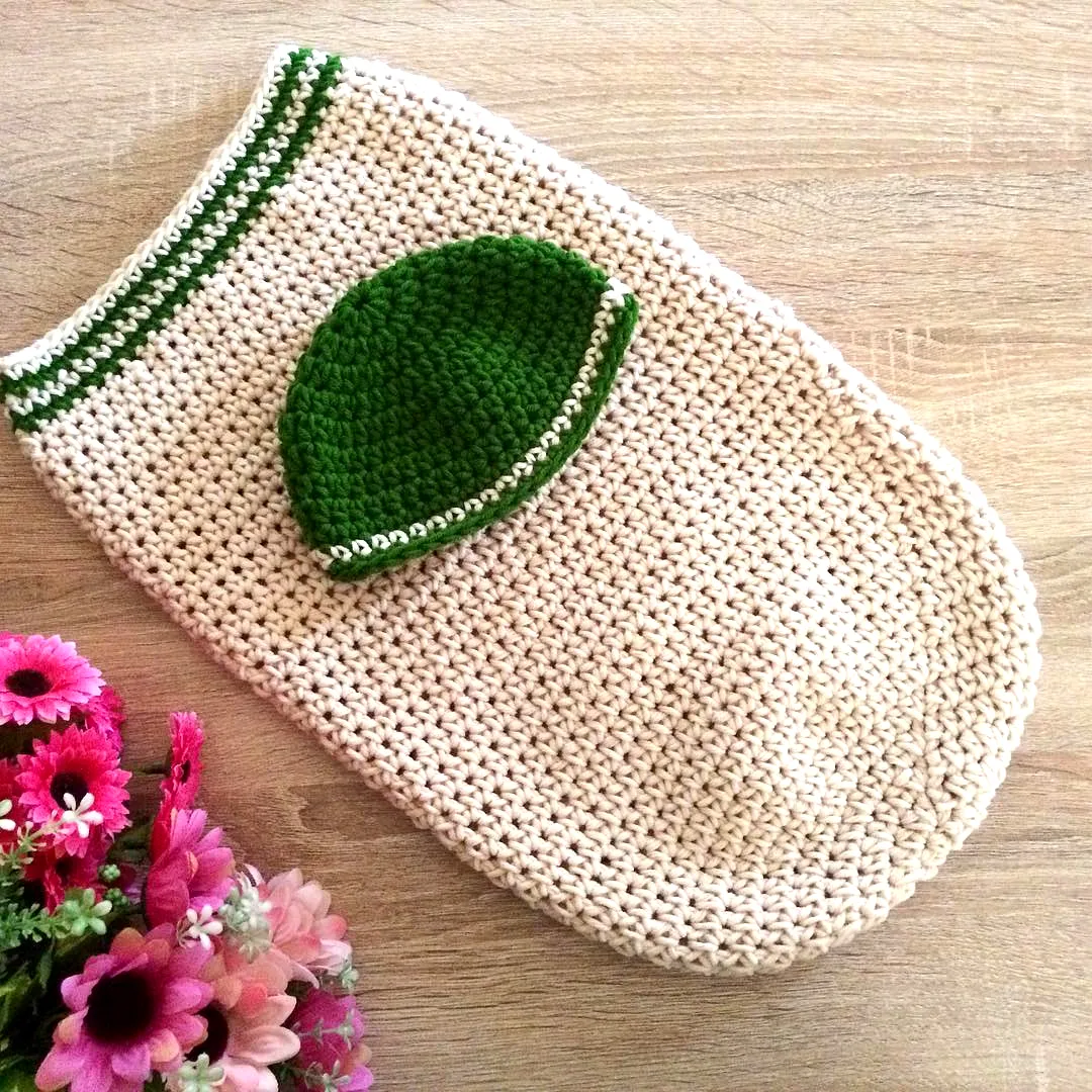 Adorable Crochet Baby Cocoon in Creamy Beige with Leaf Hat