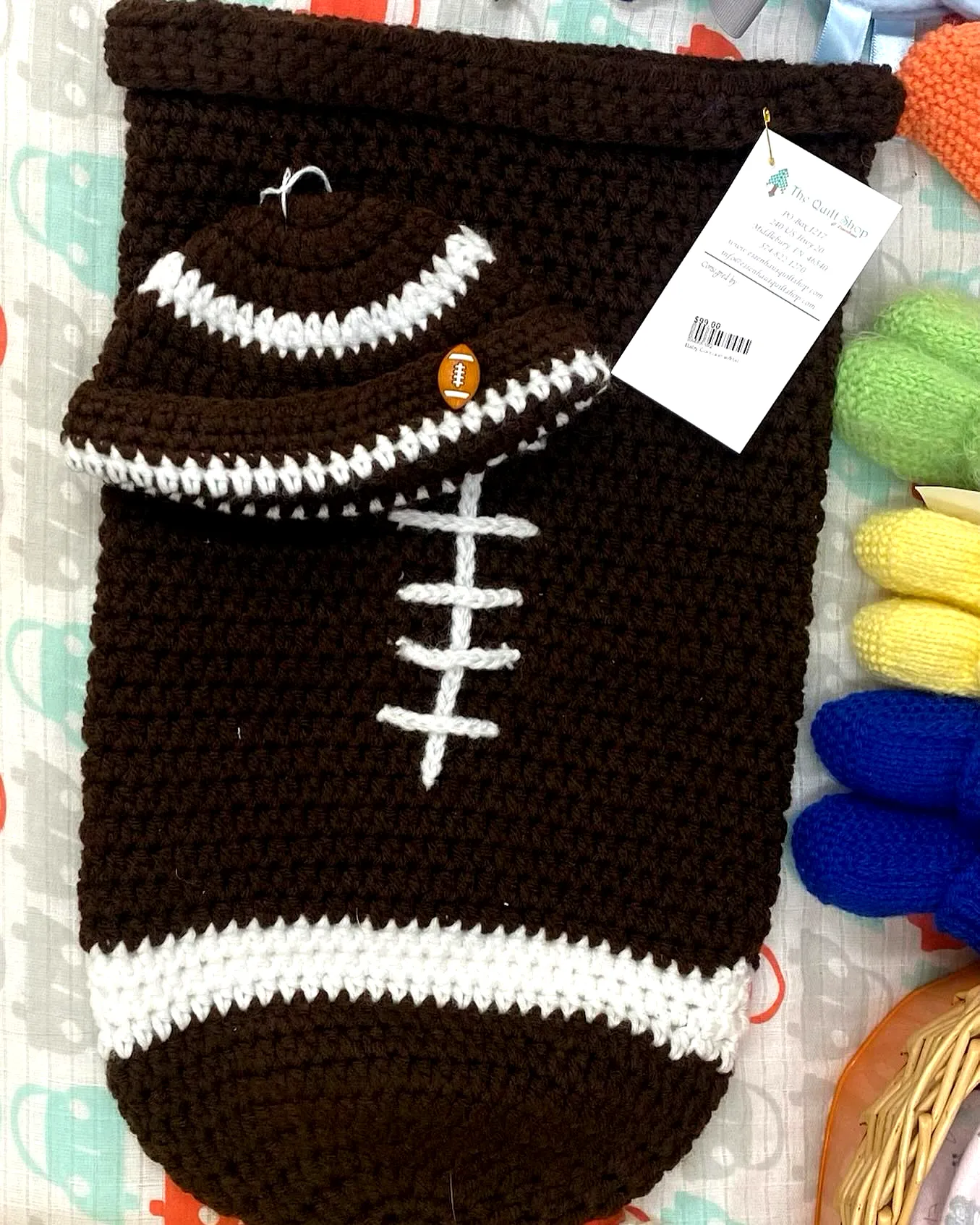 Adorable Crochet Baby Cocoon in Football Style Colors