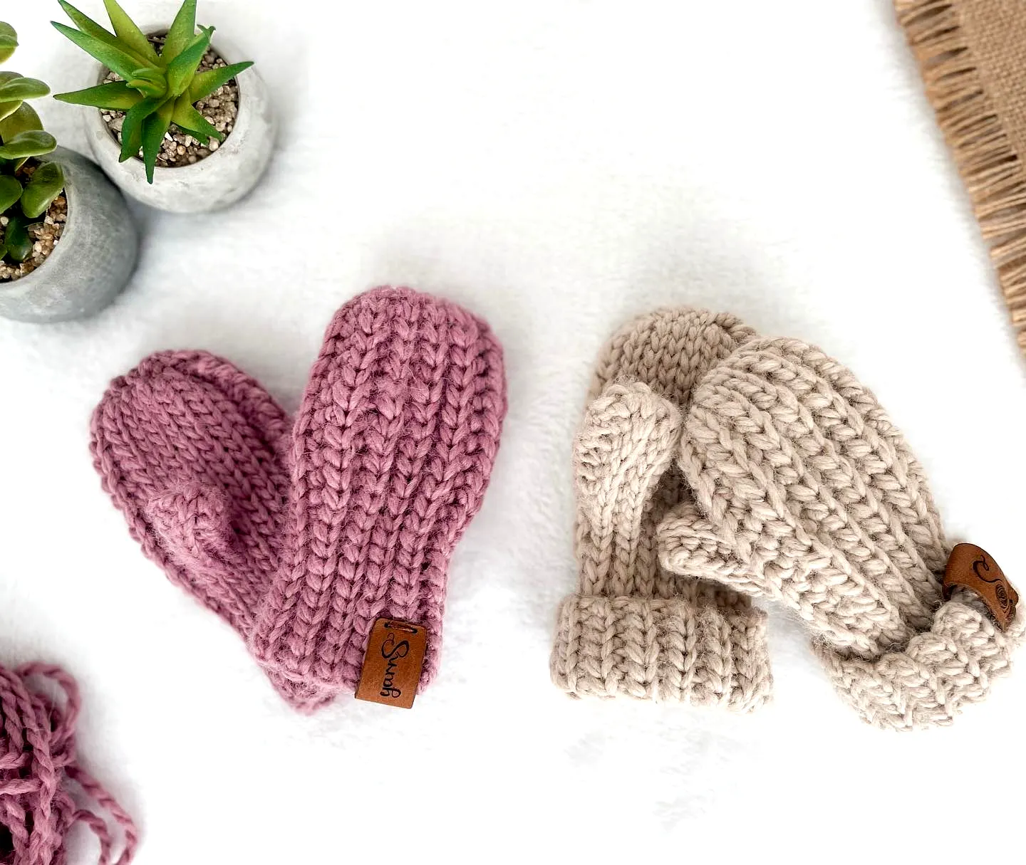Adorable Crochet Baby Mittens in Cozy Dusty Pink and Beige