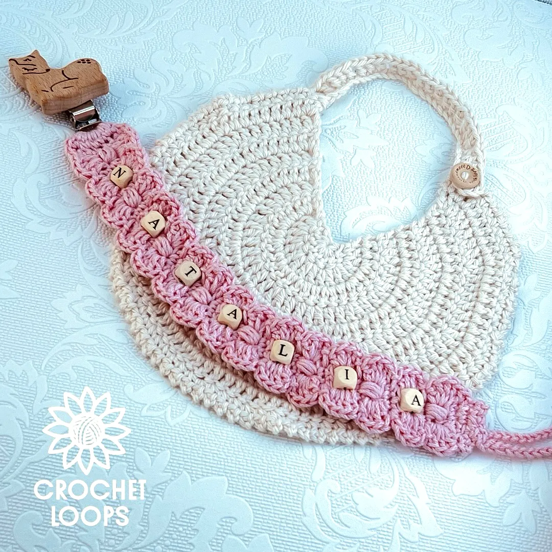 Adorable Crochet Baby Pacifier Holder in Pink and White Colors