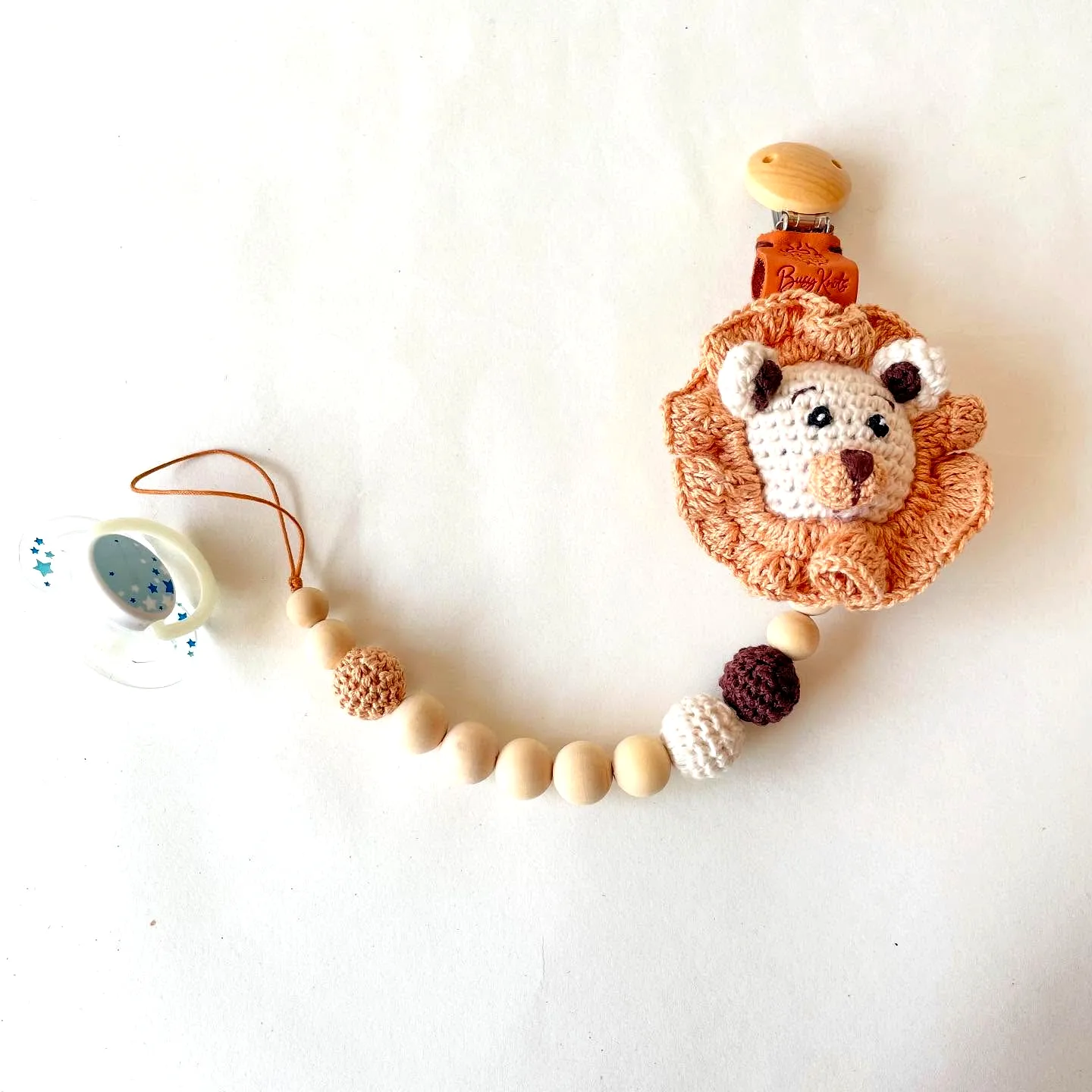 Adorable Crochet Baby Pacifier Holder in Soft Beige and Brown