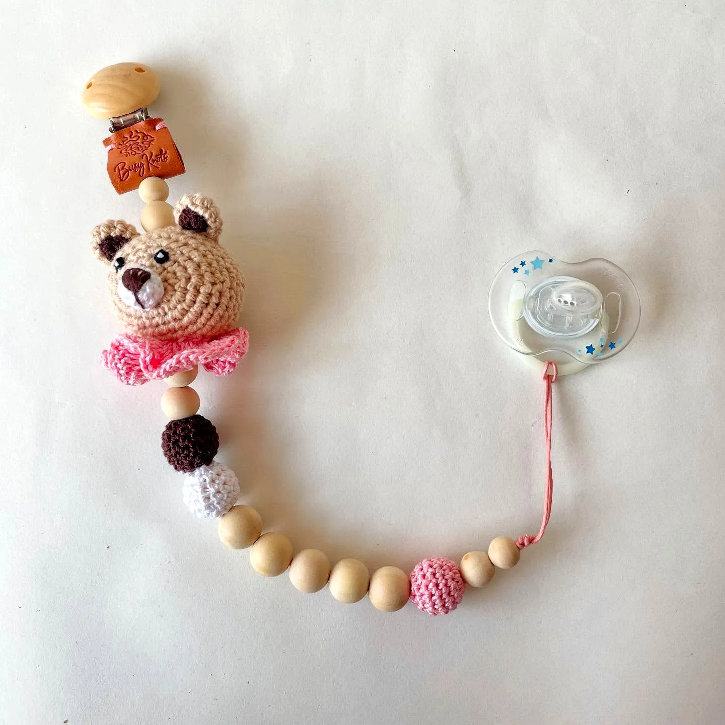 Adorable Crochet Baby Pacifier Holder with Bear and Bow Design