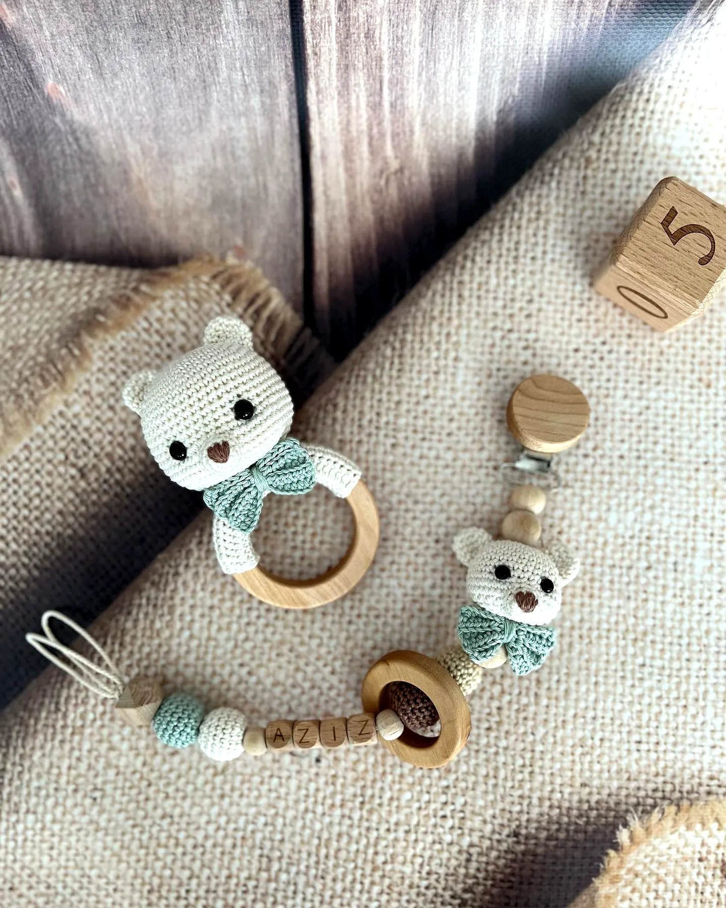 Adorable Crochet Baby Pacifier Holder with Bear Design and Bow