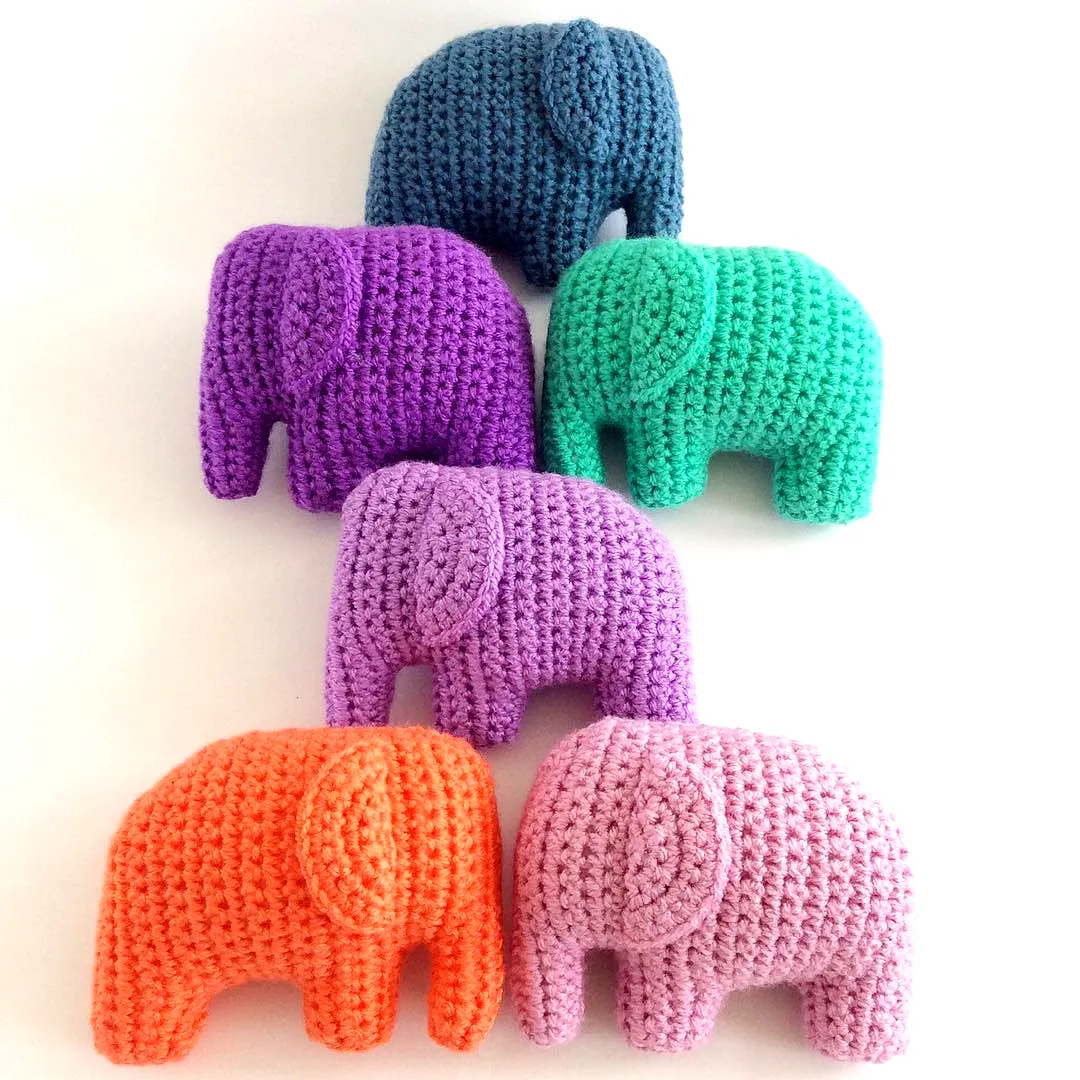 Adorable Crochet Baby Toy Elephants in Vibrant Colors