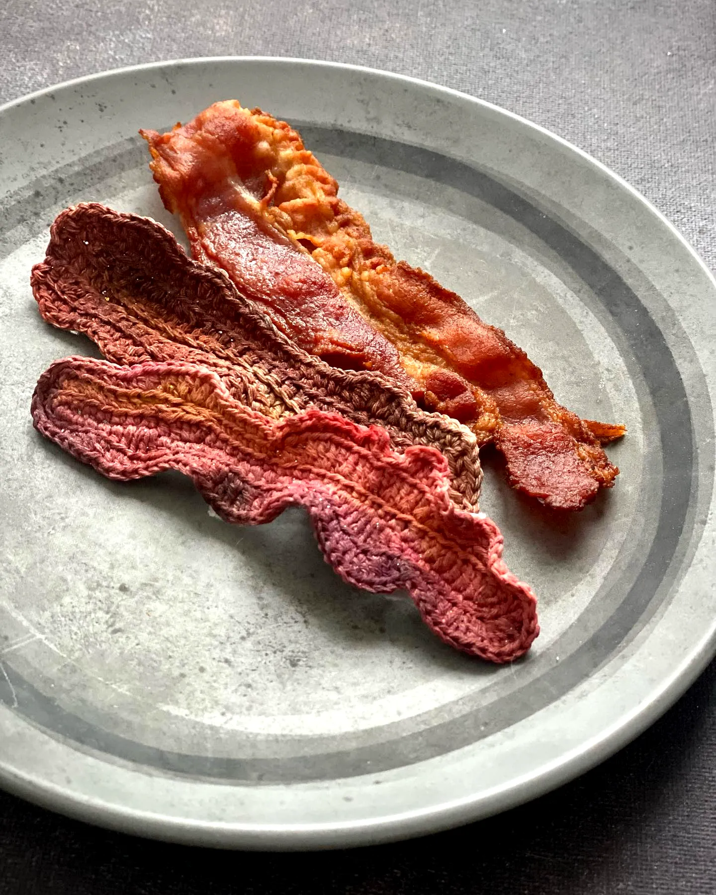 Adorable Crochet Bacon in Textured Pink and Brown Shades