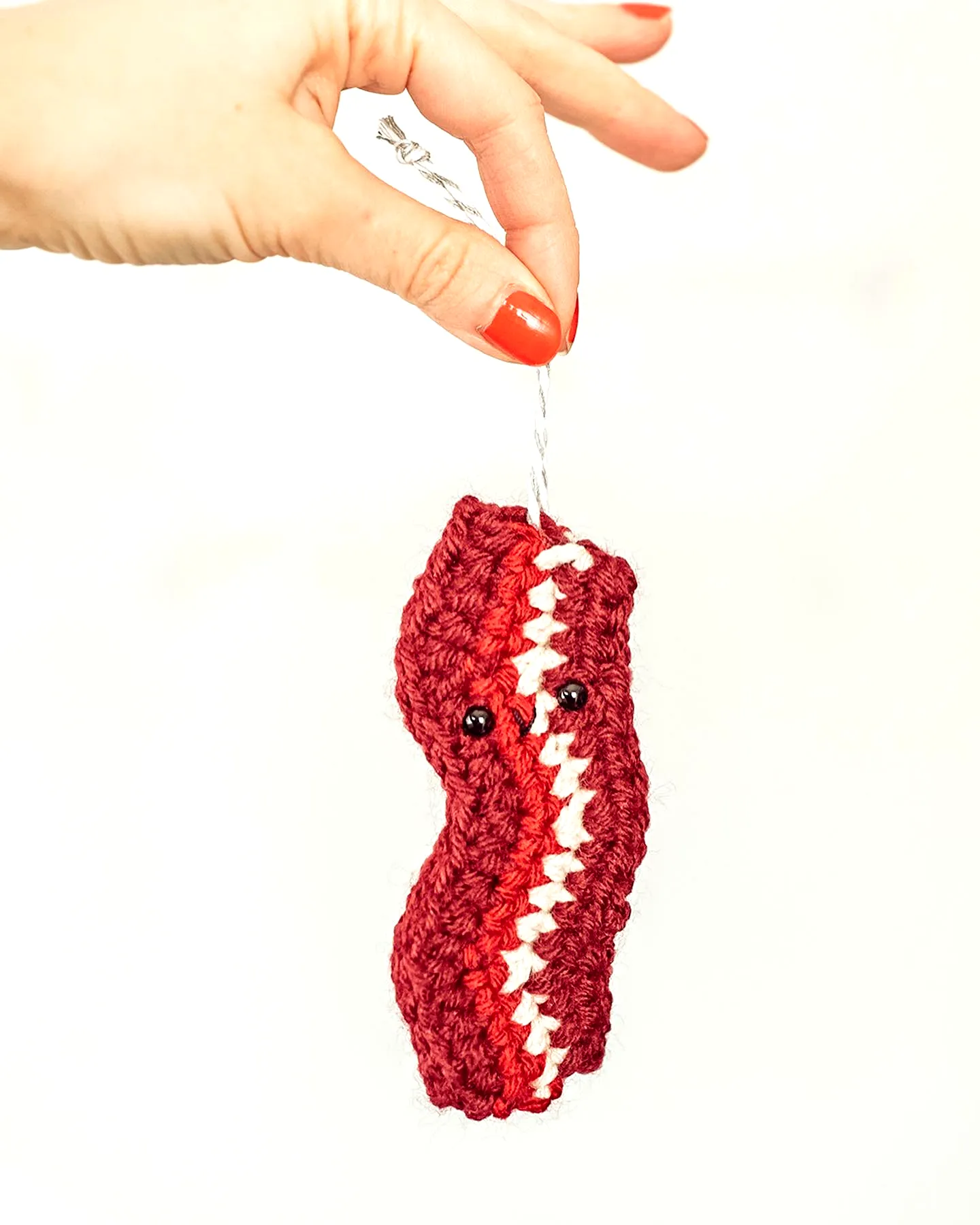 Adorable crochet bacon in vibrant shades for easy beginners