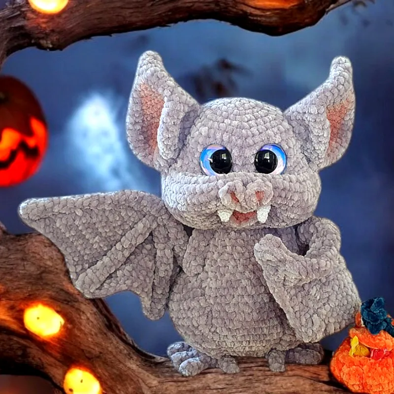 Adorable Crochet Bat in Gray Plush Yarn