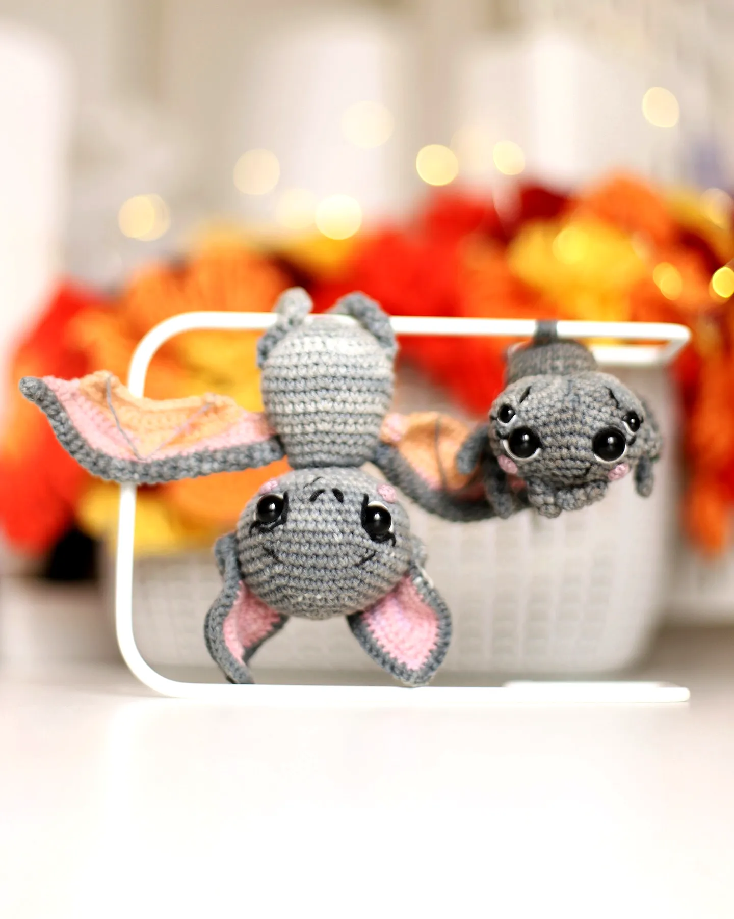 Adorable Crochet Bat in Grey and Pastel Colors