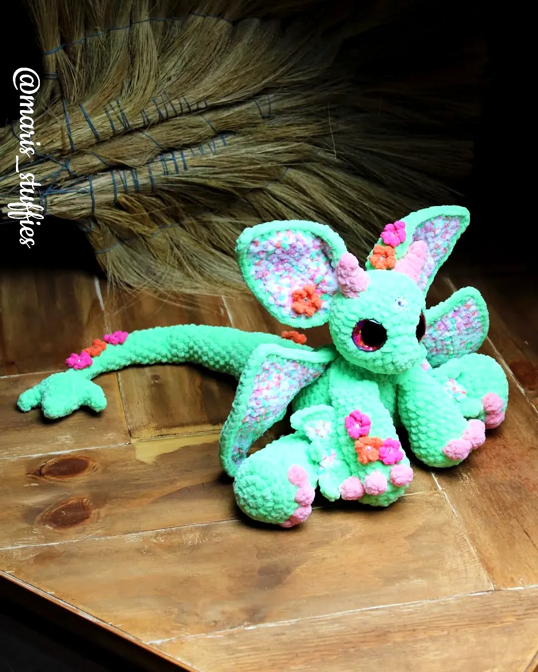 Adorable Crochet Bat in Vibrant Mint Green with Floral Accents