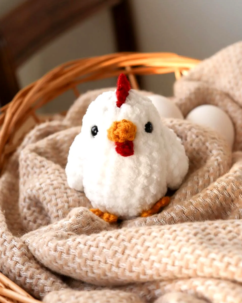 Adorable Crochet Bird Toy in Soft White Yarn with Colorful Accents