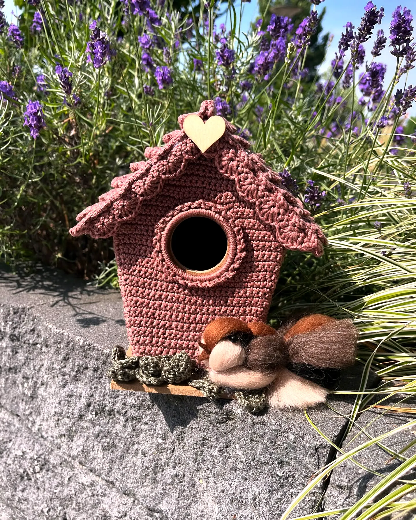 Adorable Crochet Birdhouse in Rustic Pink and Earthy Tones