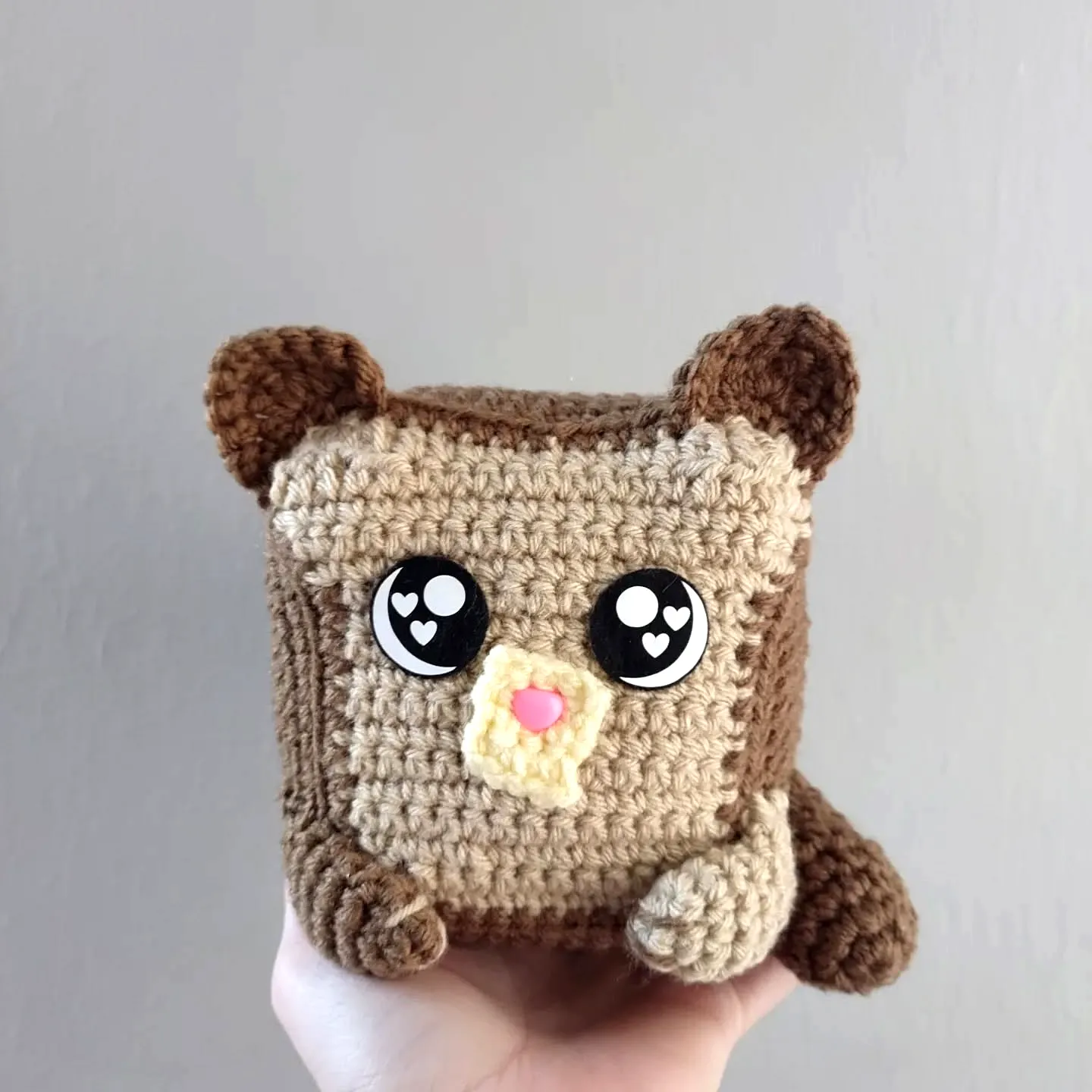 Adorable crochet bread loaf bear in soft brown and cream