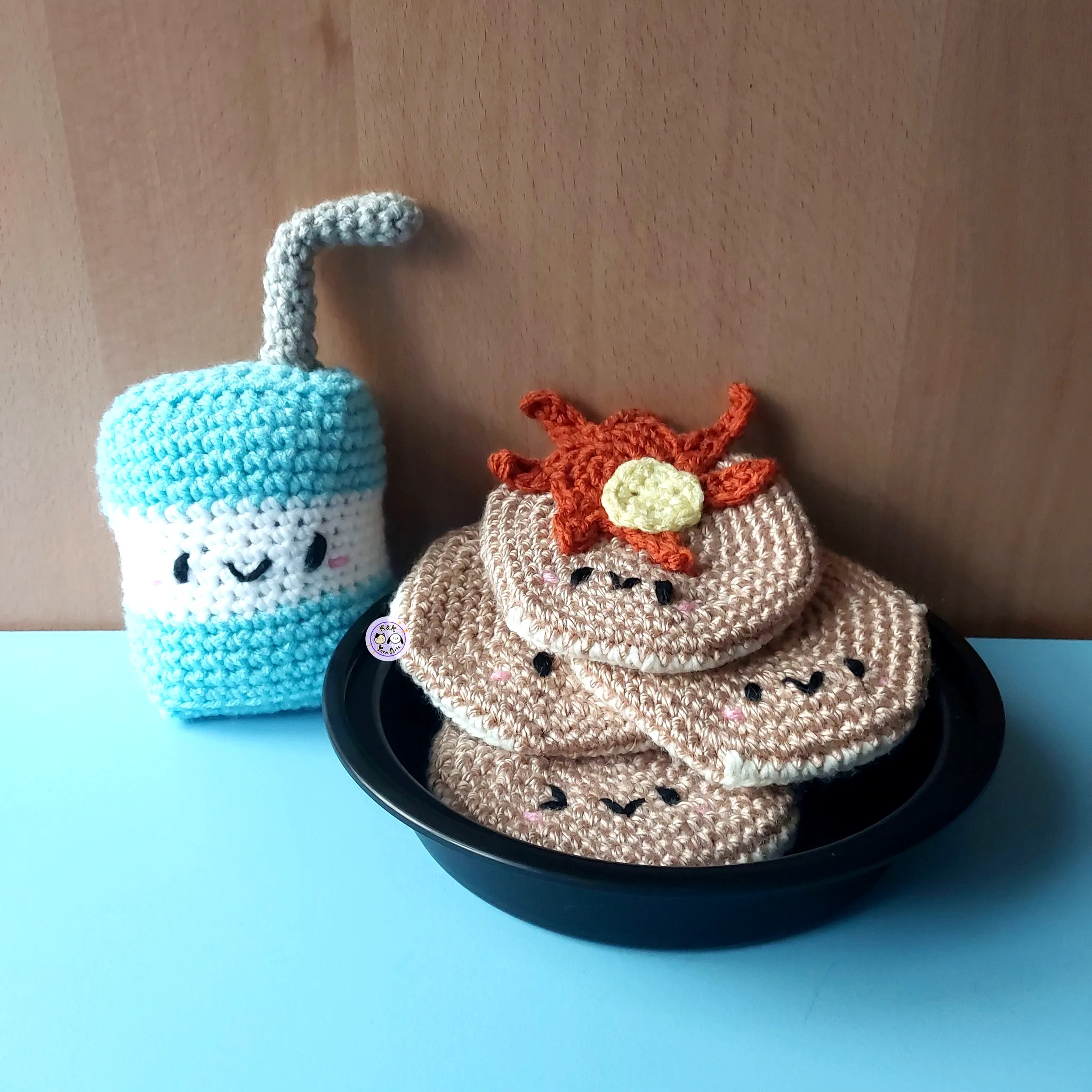 Adorable Crochet Breakfast Set in Light Blue and Soft Yarn