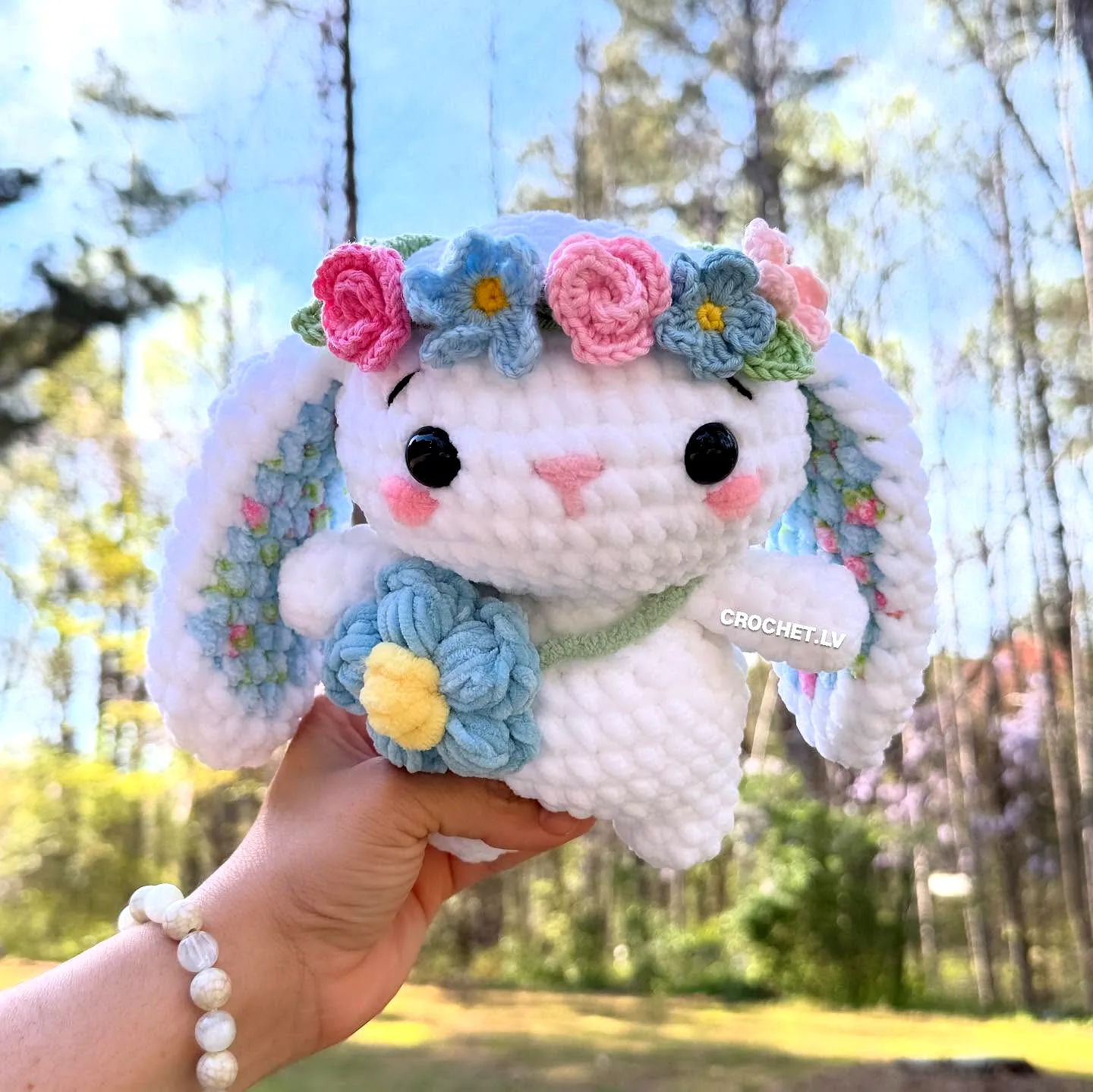Adorable Crochet Bunny in Pastel Colors with Flower Accents