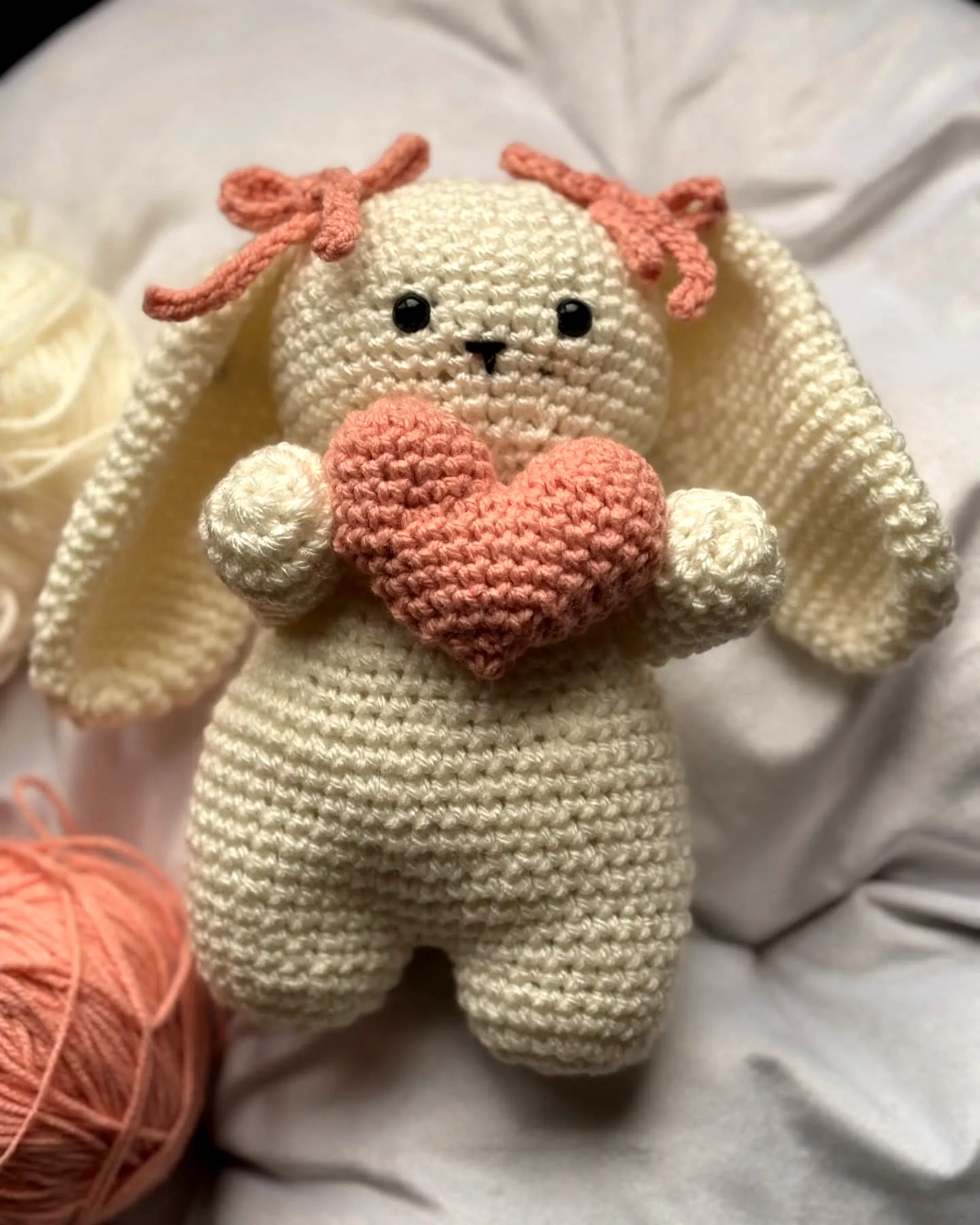 Adorable Crochet Bunny in Soft Cream and Pastel Pink Hues