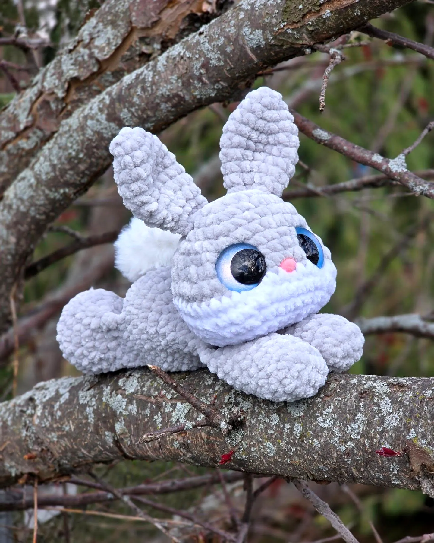 Adorable Crochet Bunny in Soft Gray with Fluffy White Tail