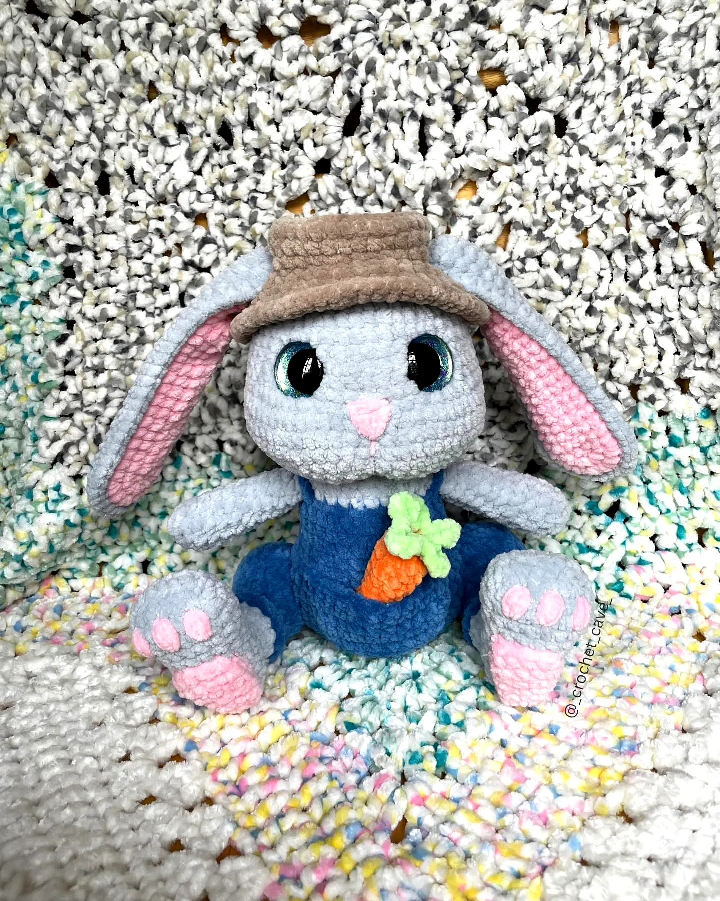 Adorable Crochet Bunny Plush Toy in Gray Pink and Brown