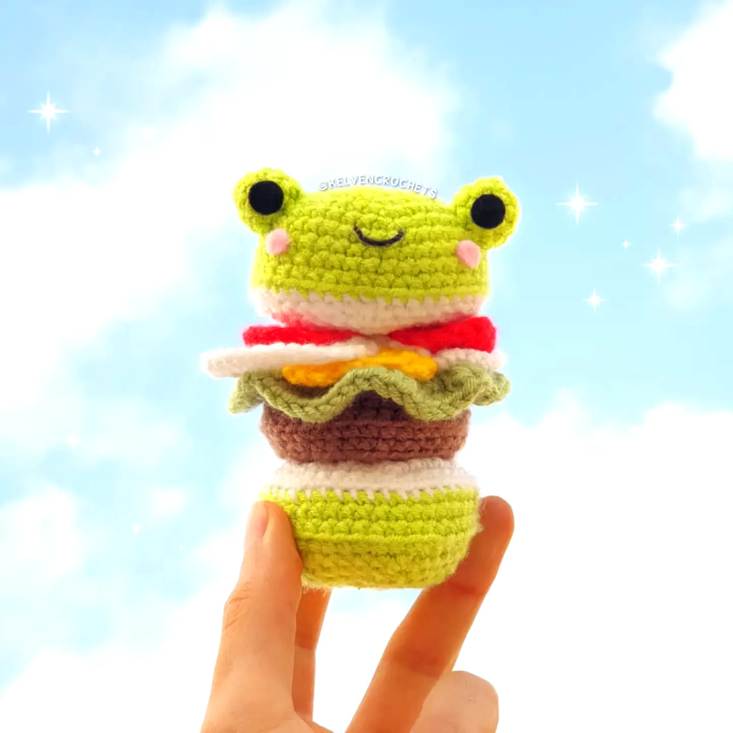 Adorable crochet burger amigurumi in vibrant colors