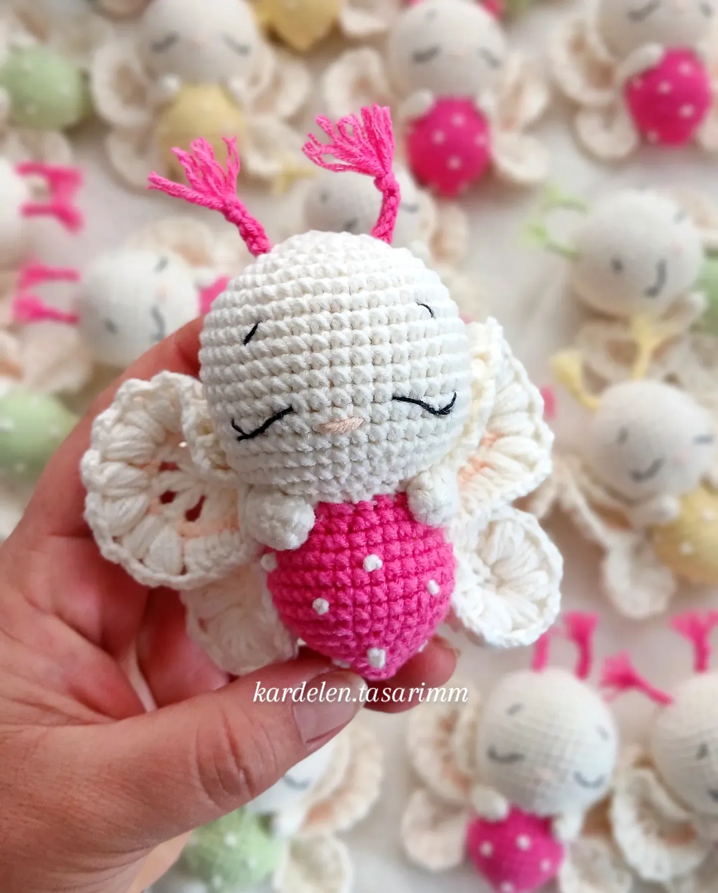Adorable Crochet Butterfly in Soft Pink and White Colors