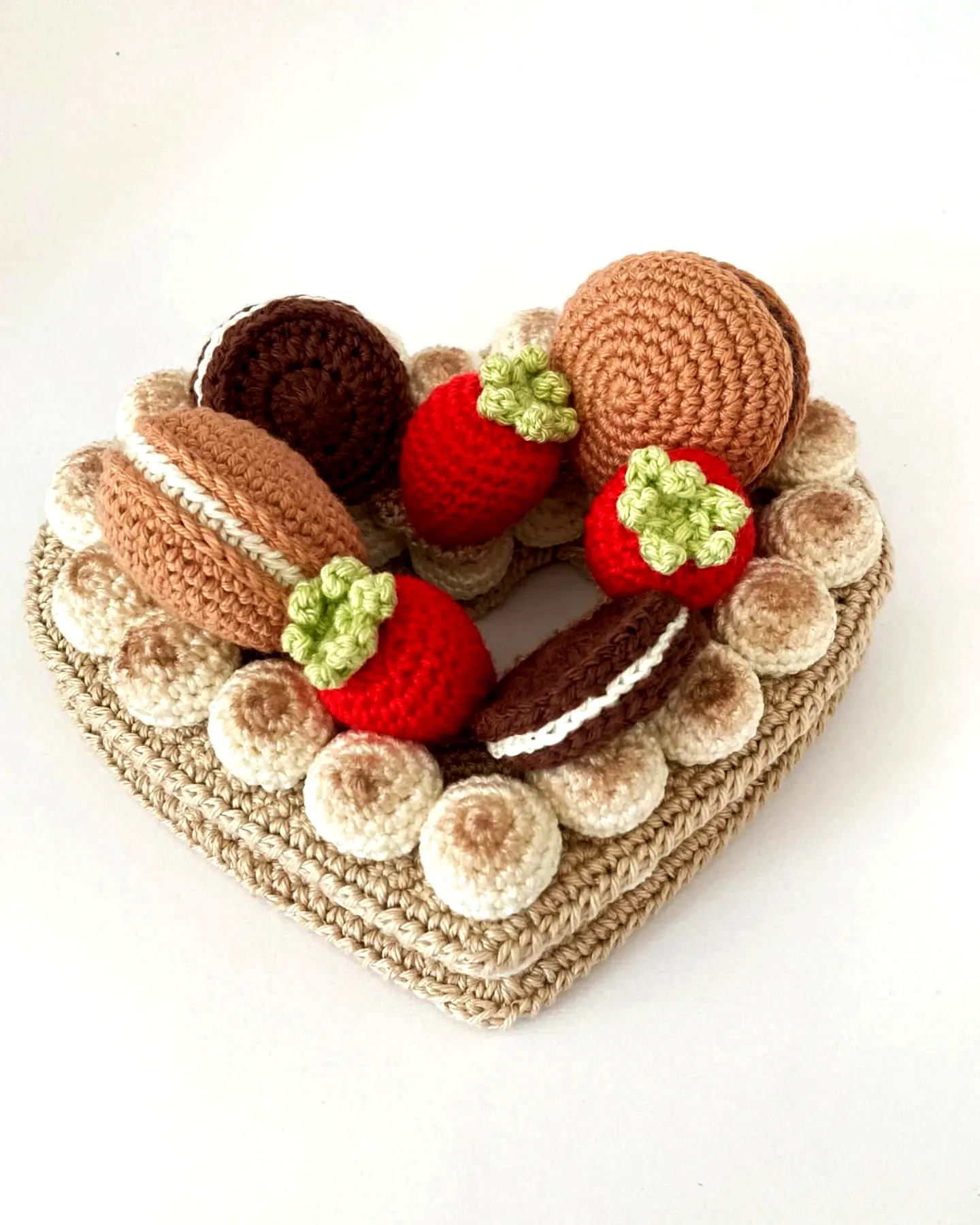 Adorable Crochet Cake in Heart Shape with Colorful Details