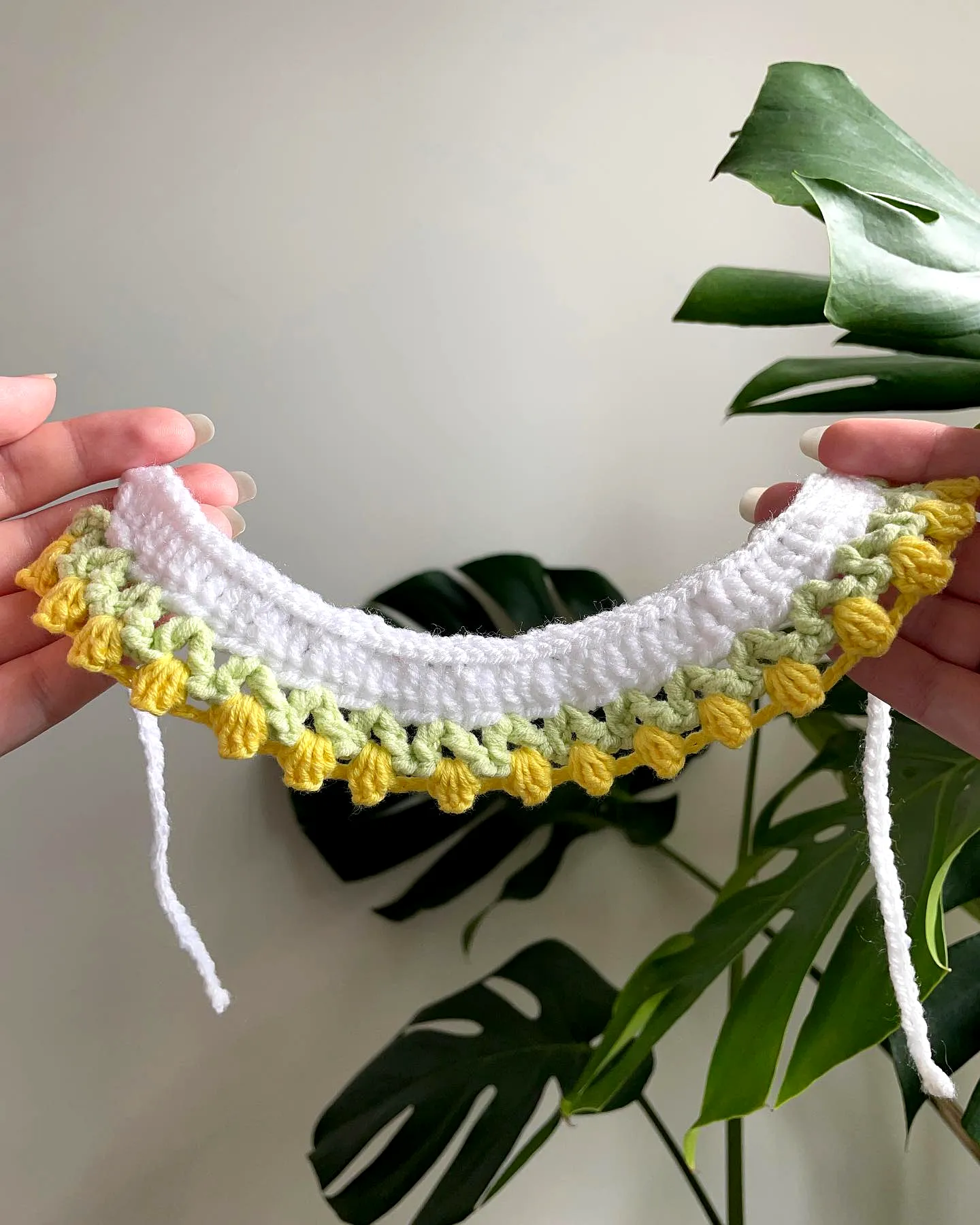 Adorable Crochet Cat Collar in Vibrant Green Yellow and White