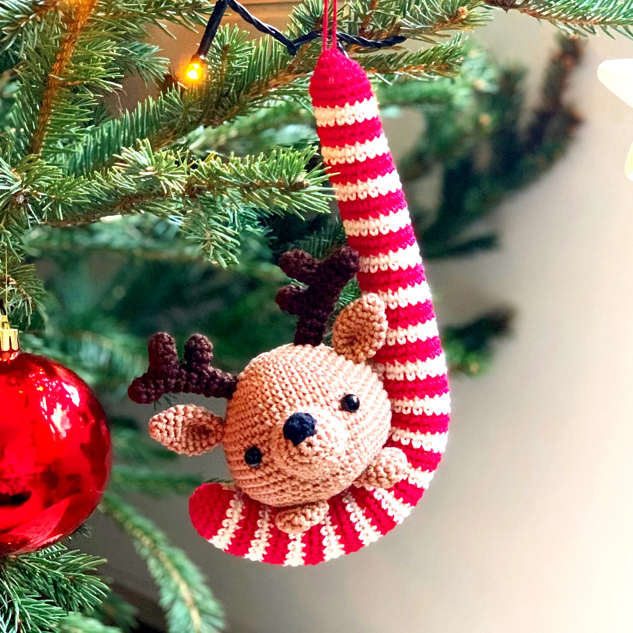 Adorable Crochet Christmas Ornament in Festive Red and Brown
