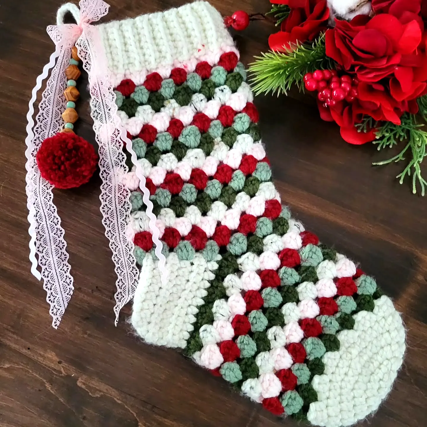 Adorable Crochet Christmas Stocking in Vibrant Bobble Stitch