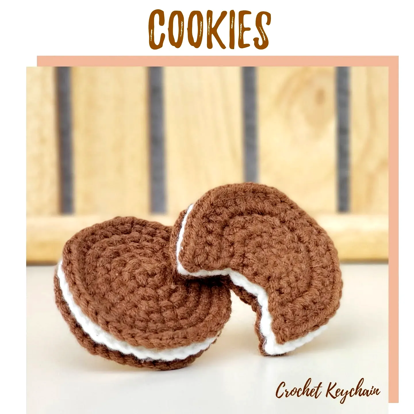 Adorable Crochet Cookie Keychain in Soft Brown and White