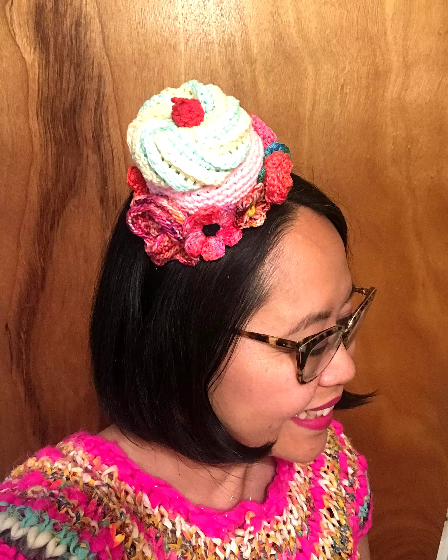 Adorable Crochet Cupcake Headpiece in Pastel Colors for Crafters