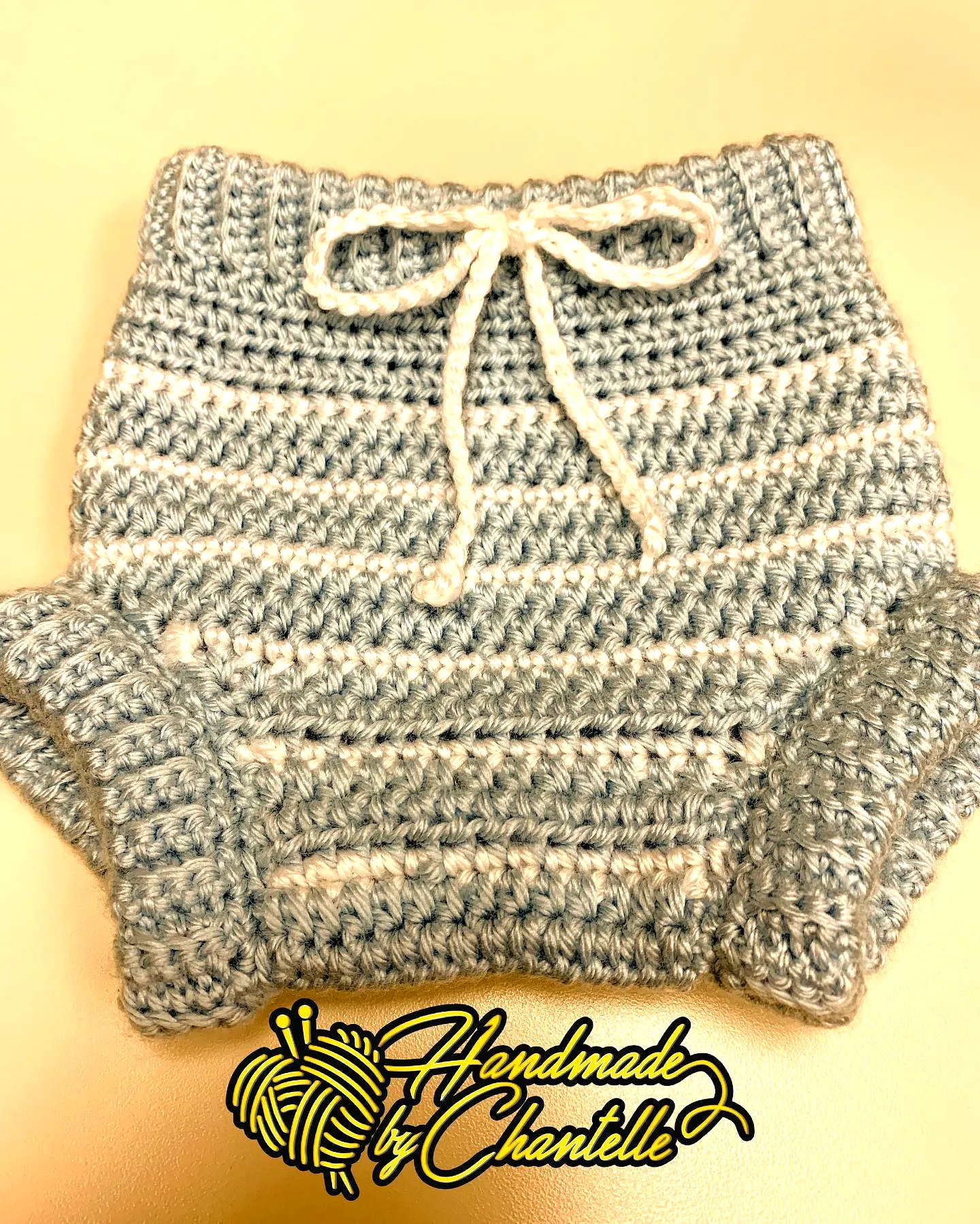 Adorable Crochet Diaper Cover in Soft Gray and White Stripes