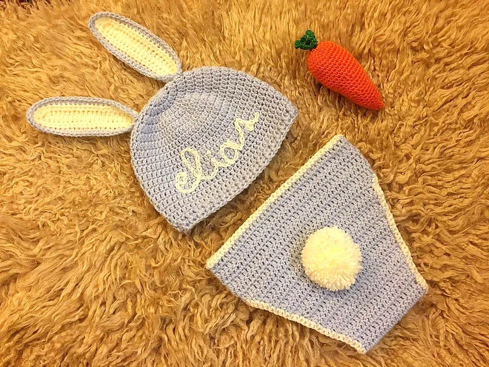 Adorable Crochet Diaper Cover Set in Light Blue with Bunny Ears