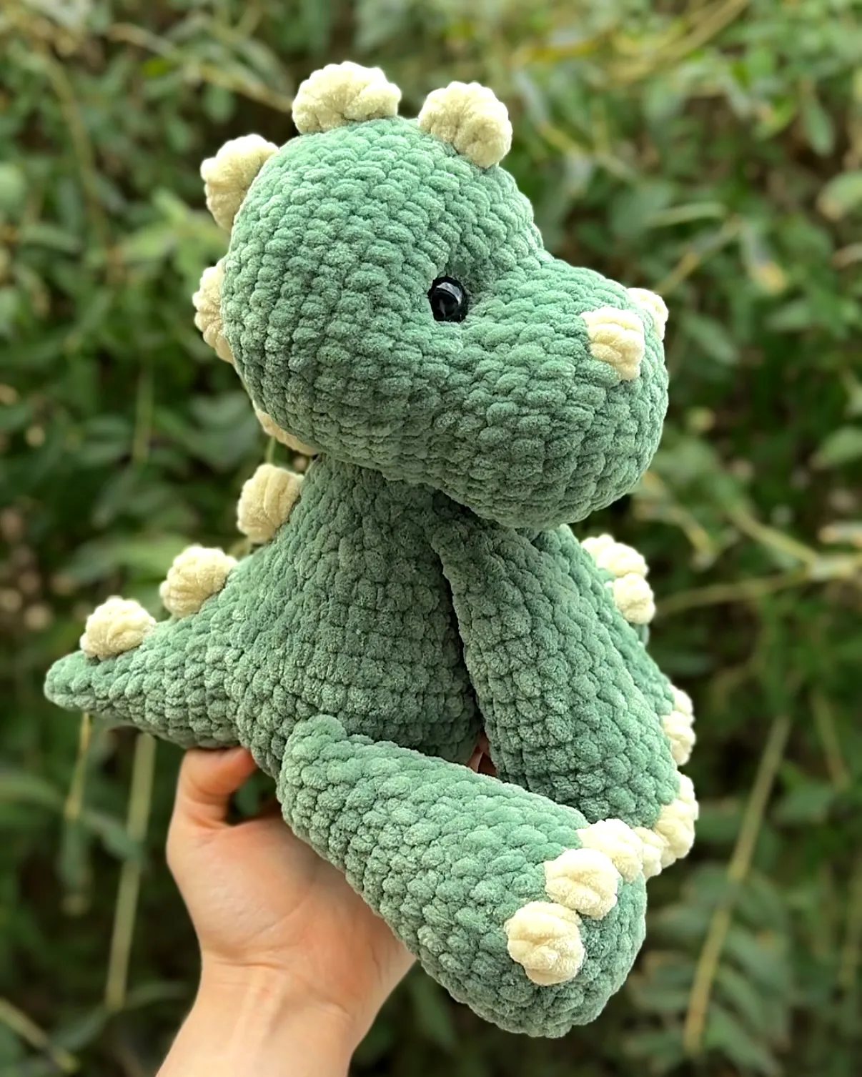 Adorable Crochet Dinosaur in Green with Cream Accents
