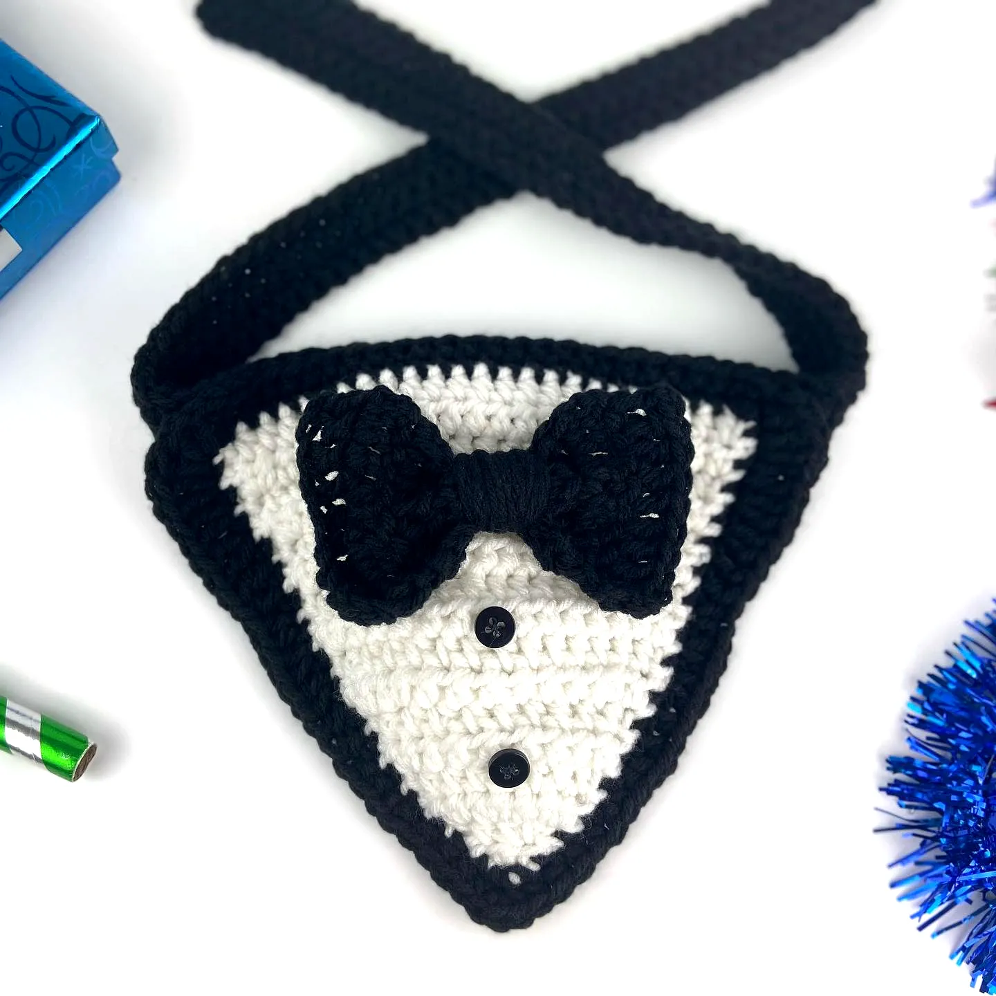 Adorable Crochet Dog Bandana in Tuxedo Style for Events