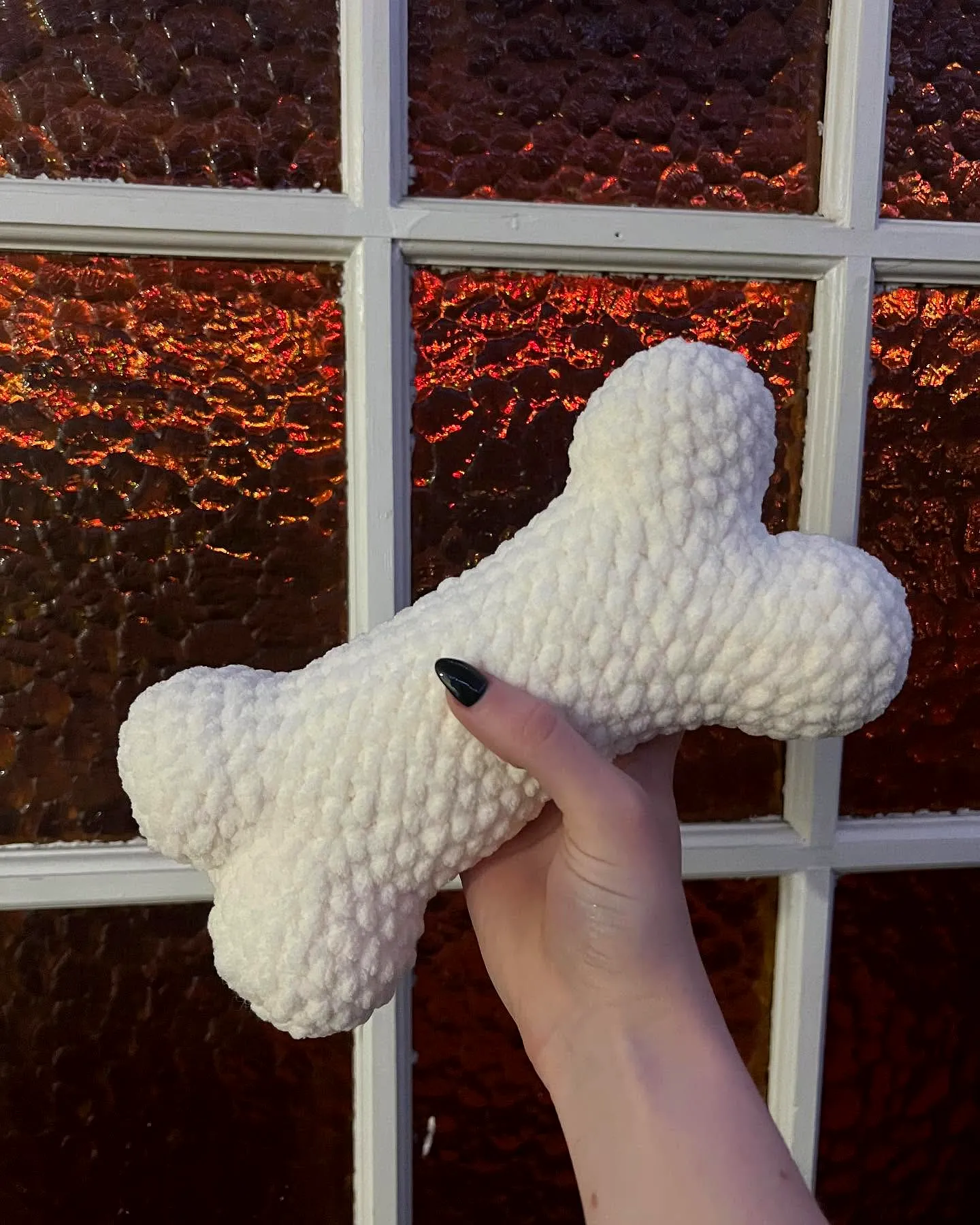 Adorable Crochet Dog Bone Toy in Cozy White Color for Fun Play
