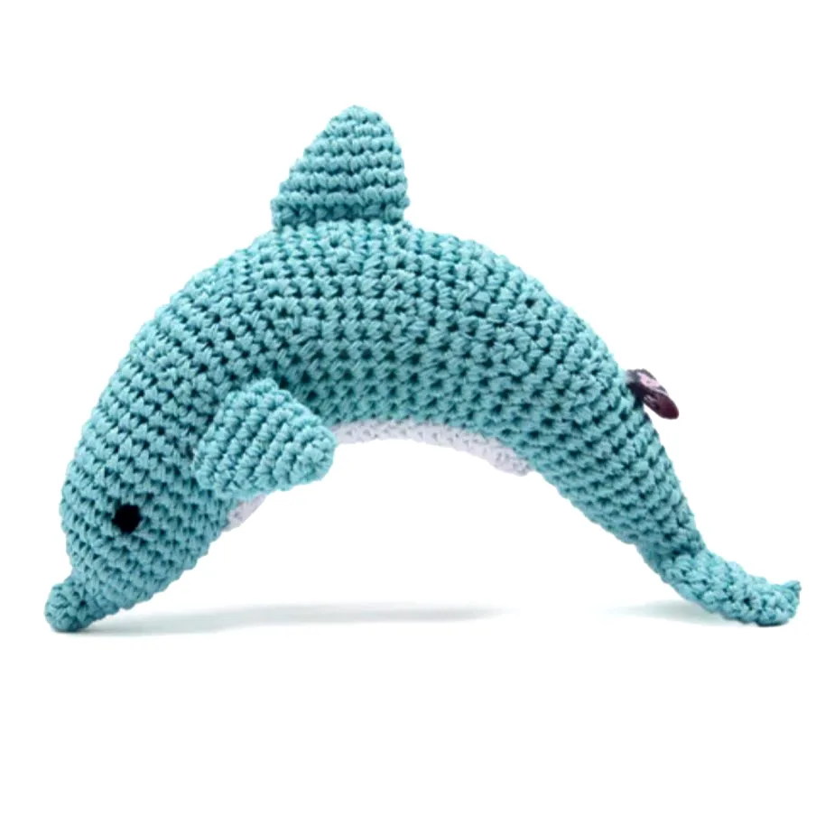 Adorable Crochet Dog Toy Dolphin in Soothing Teal Yarn