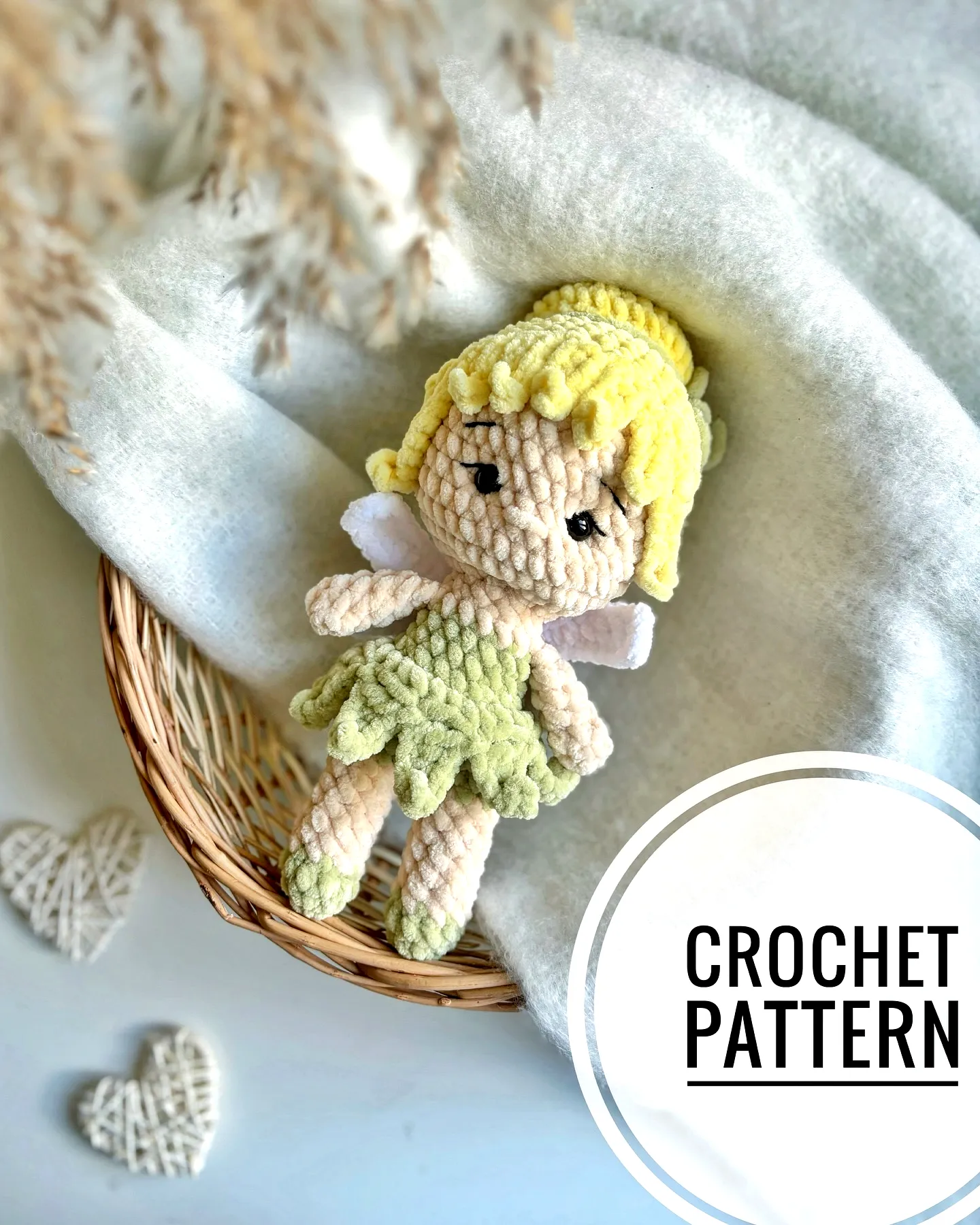 Adorable Crochet Doll in Vibrant Green and Yellow Fairy Style