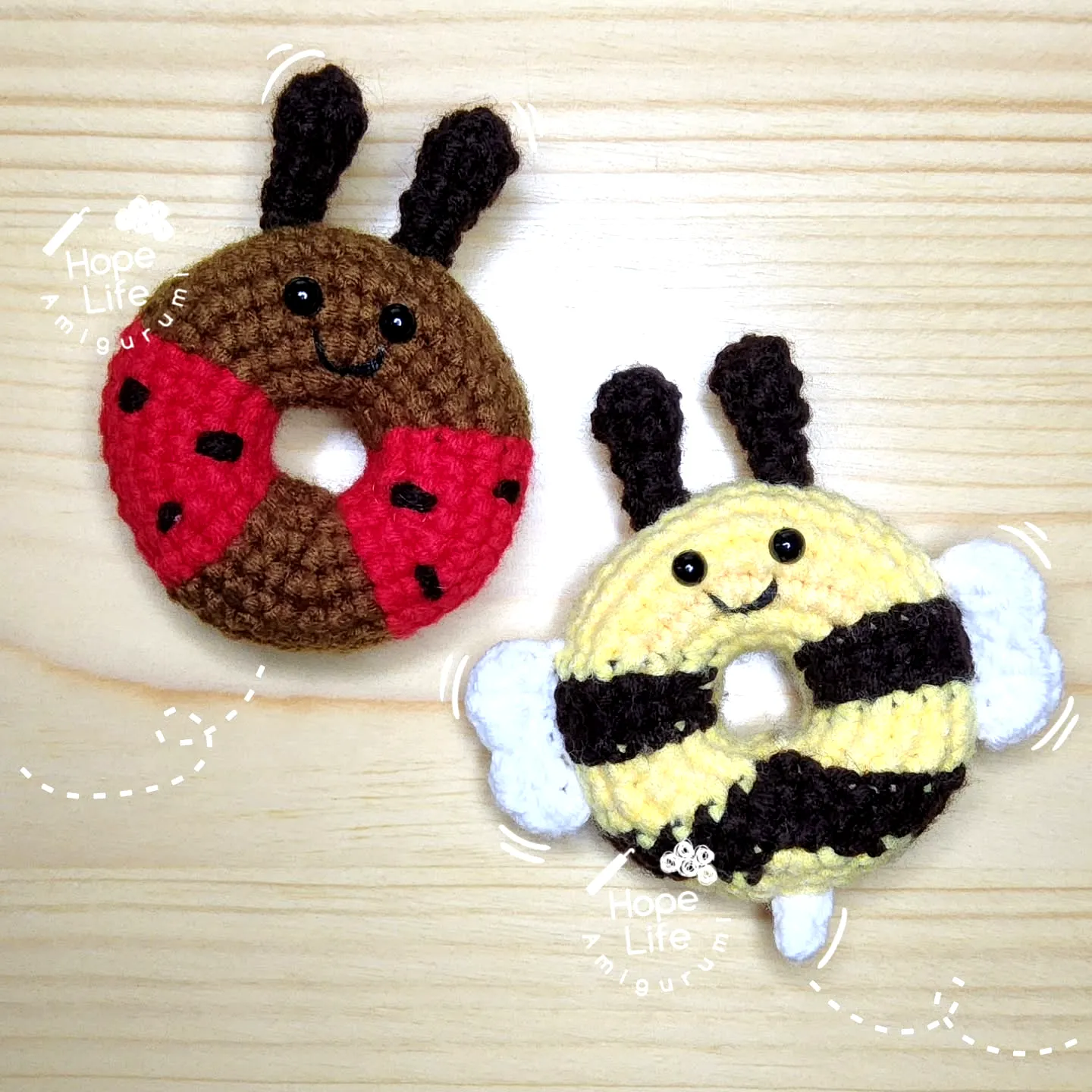 Adorable Crochet Donut Amigurumi with Ladybug and Bee Designs