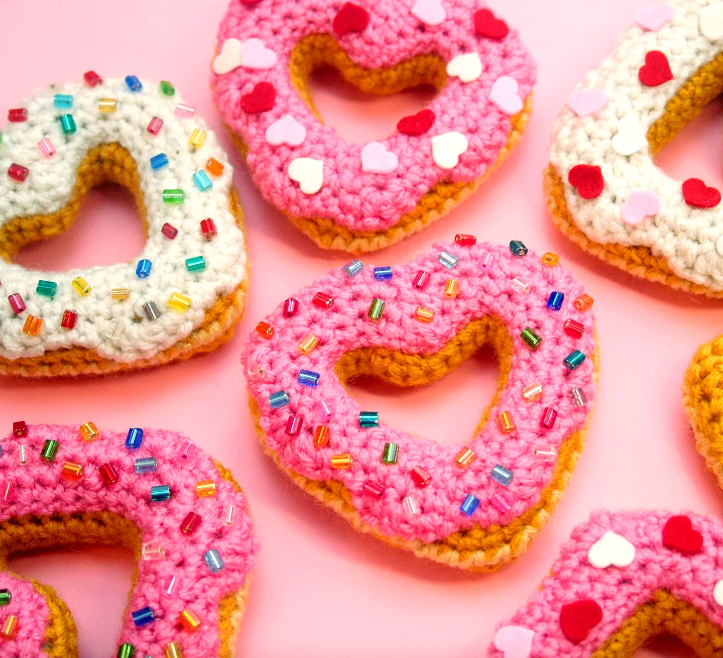 Adorable Crochet Donut with Colorful Frosting and Heart Details