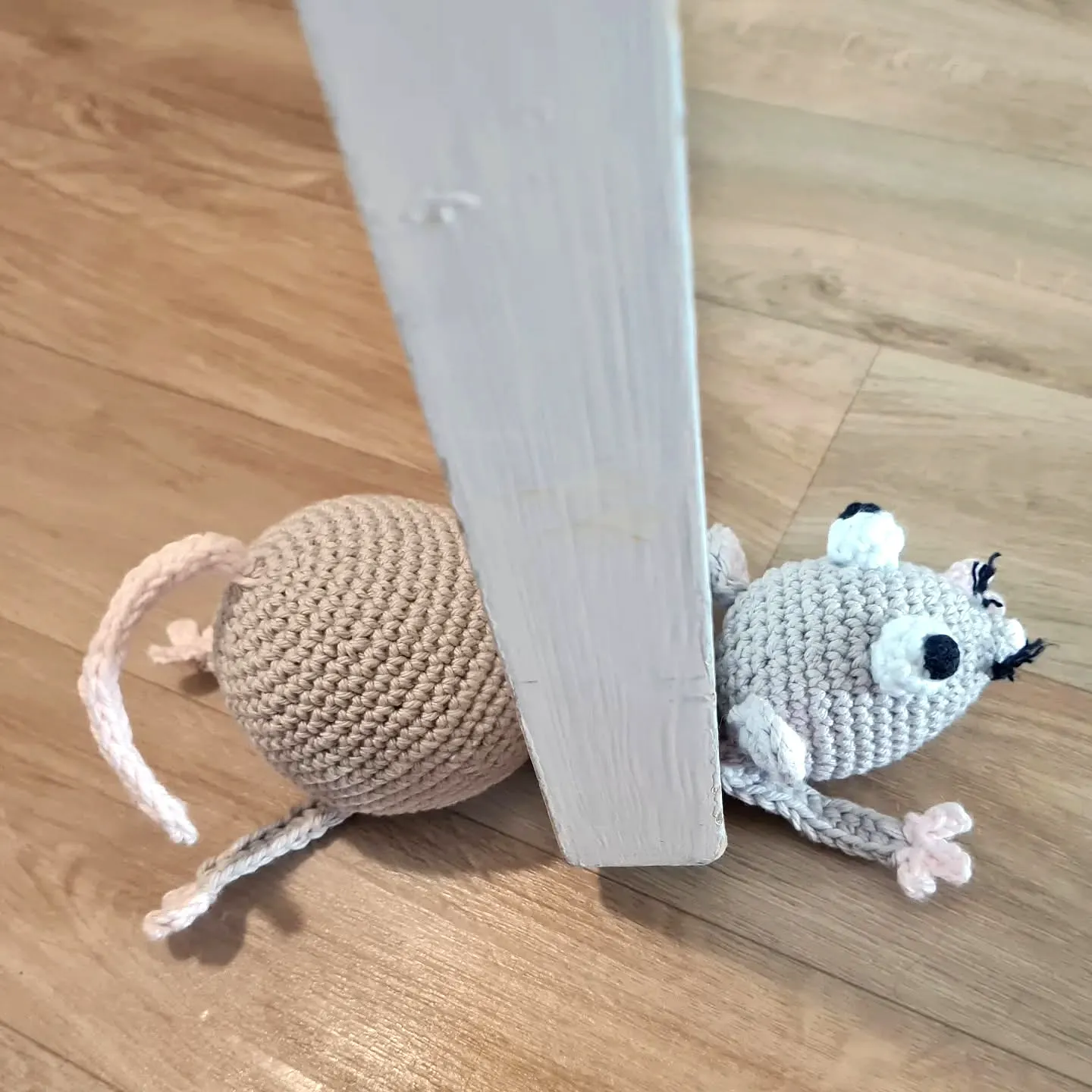 Adorable Crochet Doorstop in Beige Mouse Design
