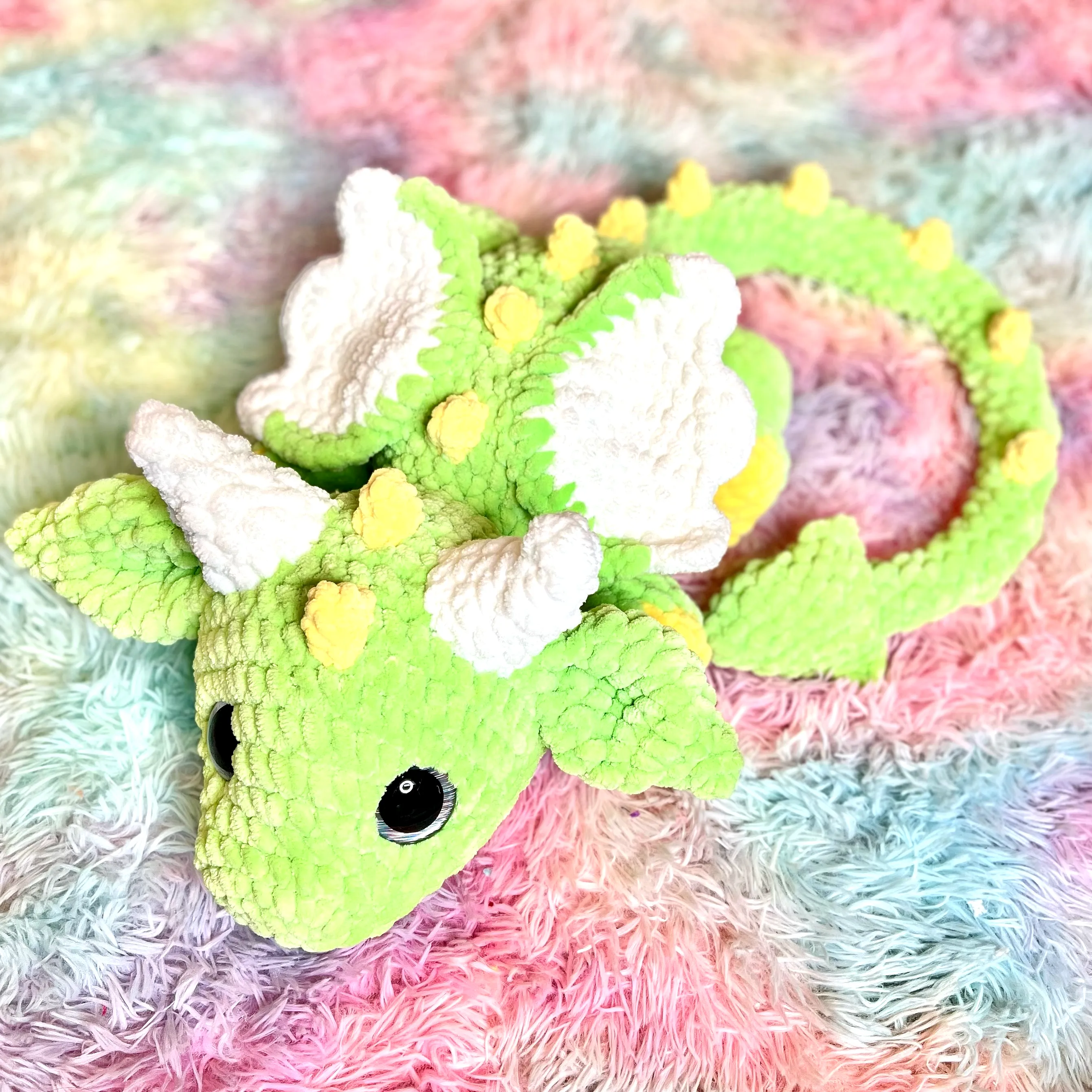 Adorable Crochet Dragon in Bright Green with Textured Scales